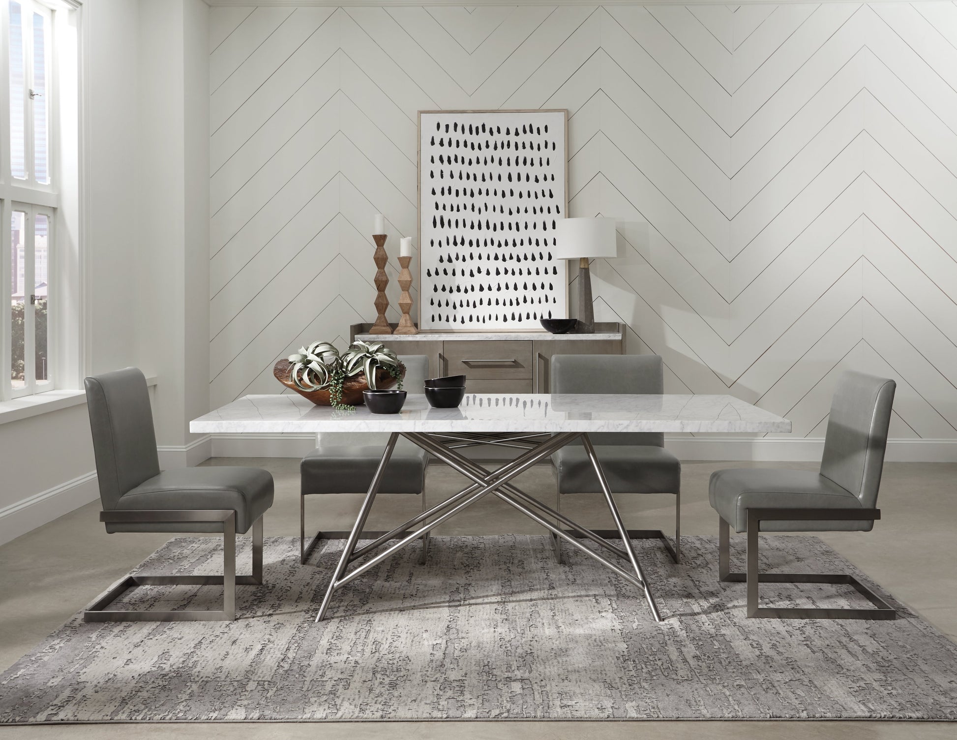 Coral Marble Top Rectangular Sideboard in Antique Grey - Ornate Home