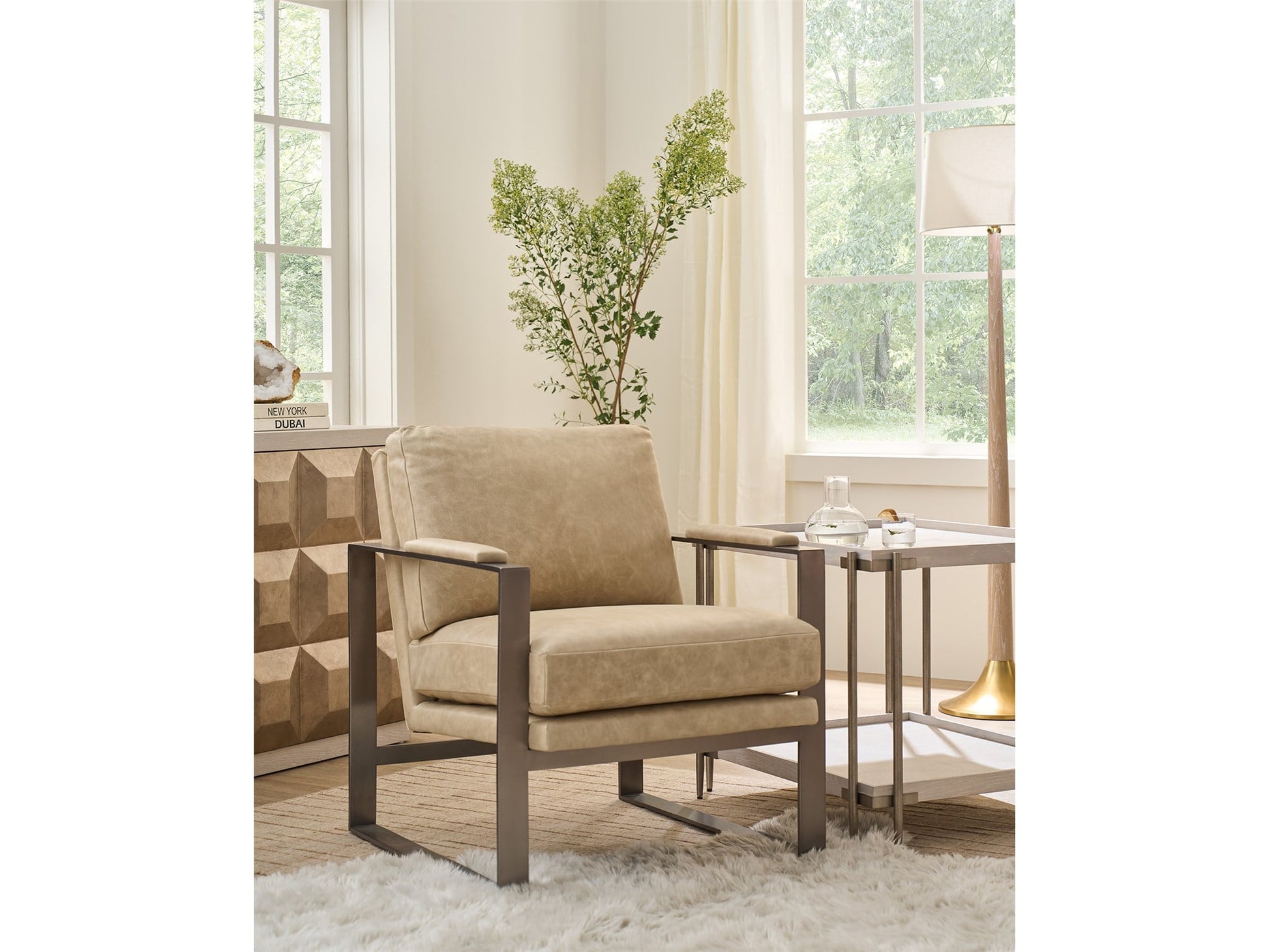 Corbin Sand/Satin Pewter Accent Chair - Ornate Home
