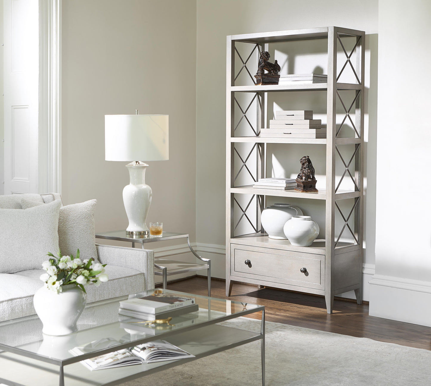 Cornelia Brushed Stainless Steel/Nebbia Rectangular Side Table - Ornate Home