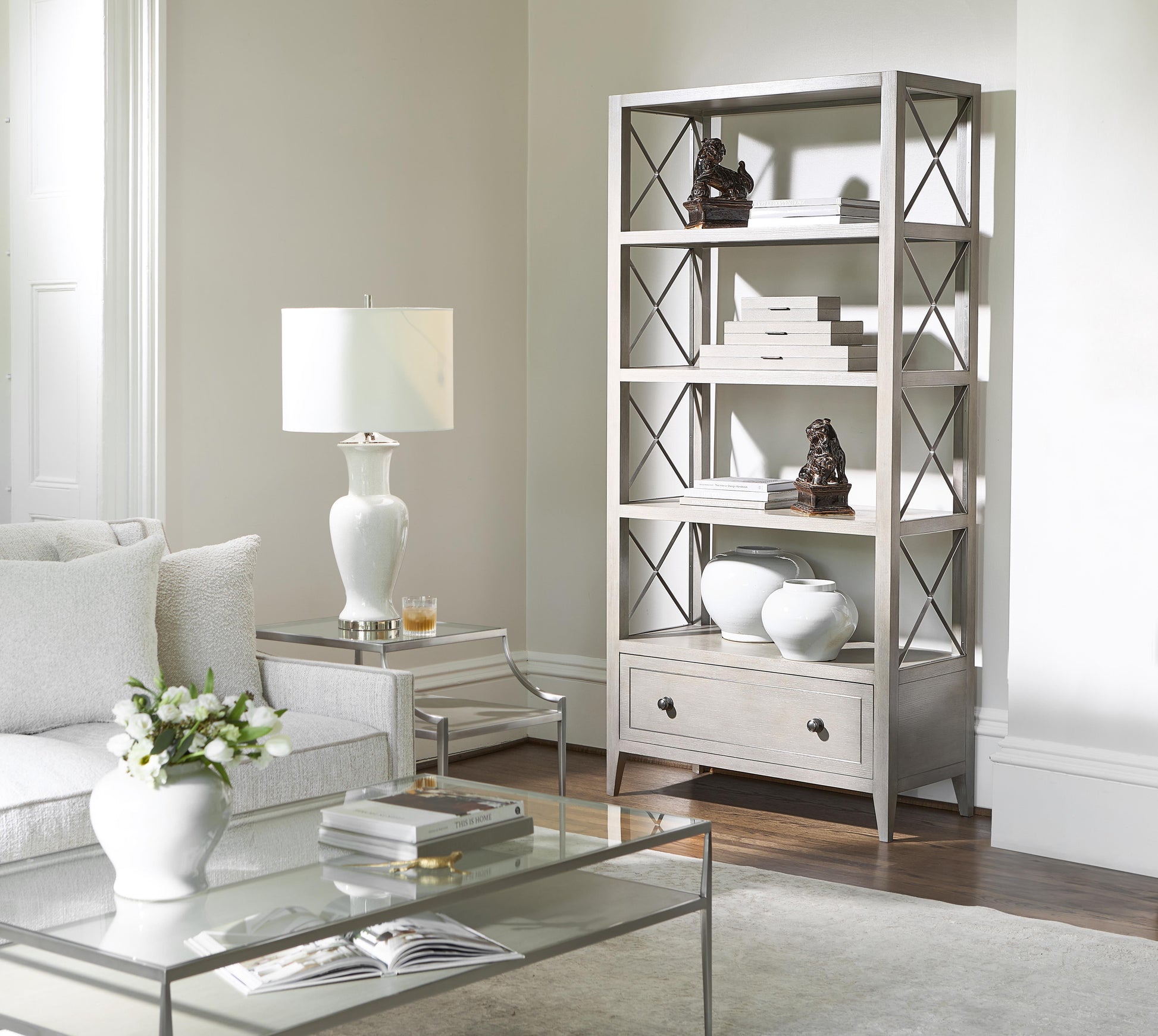 Cornelia Brushed Stainless Steel/Nebbia Rectangular Side Table - Ornate Home