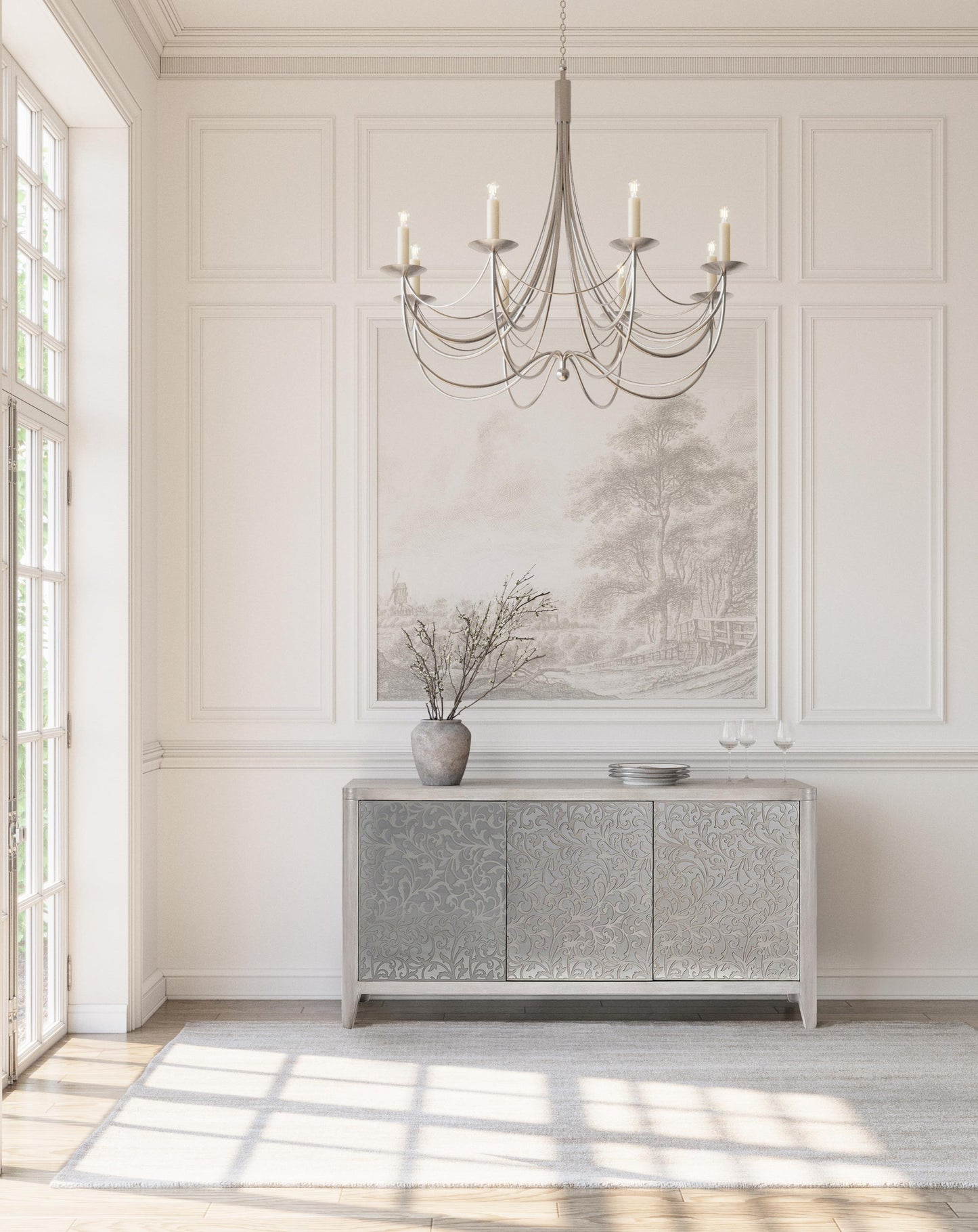 Cornelia Glazed Stainless Steel/Nebbia Buffet - Ornate Home