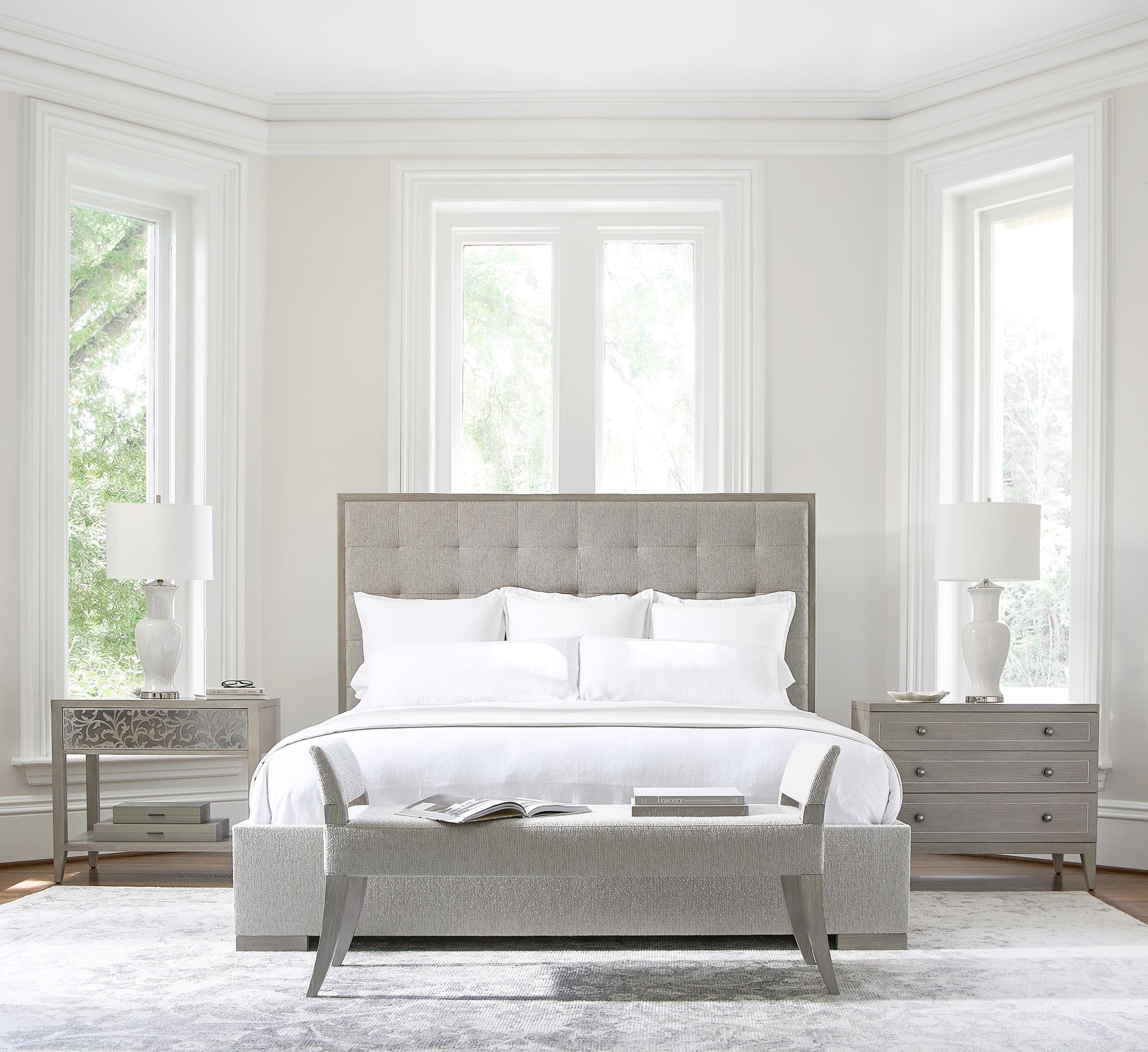 Cornelia Glazed Stainless Steel/Nebbia Nightstand - Ornate Home
