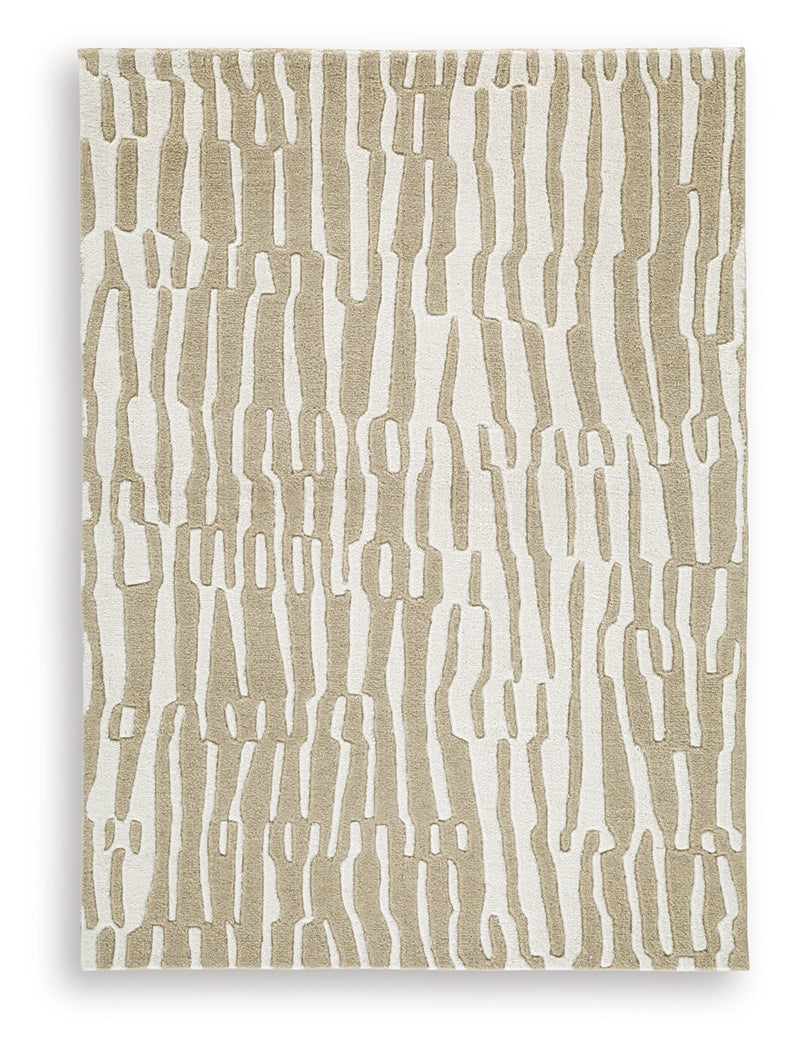 Corrbell Beige/White Medium Rug- Viva Furn