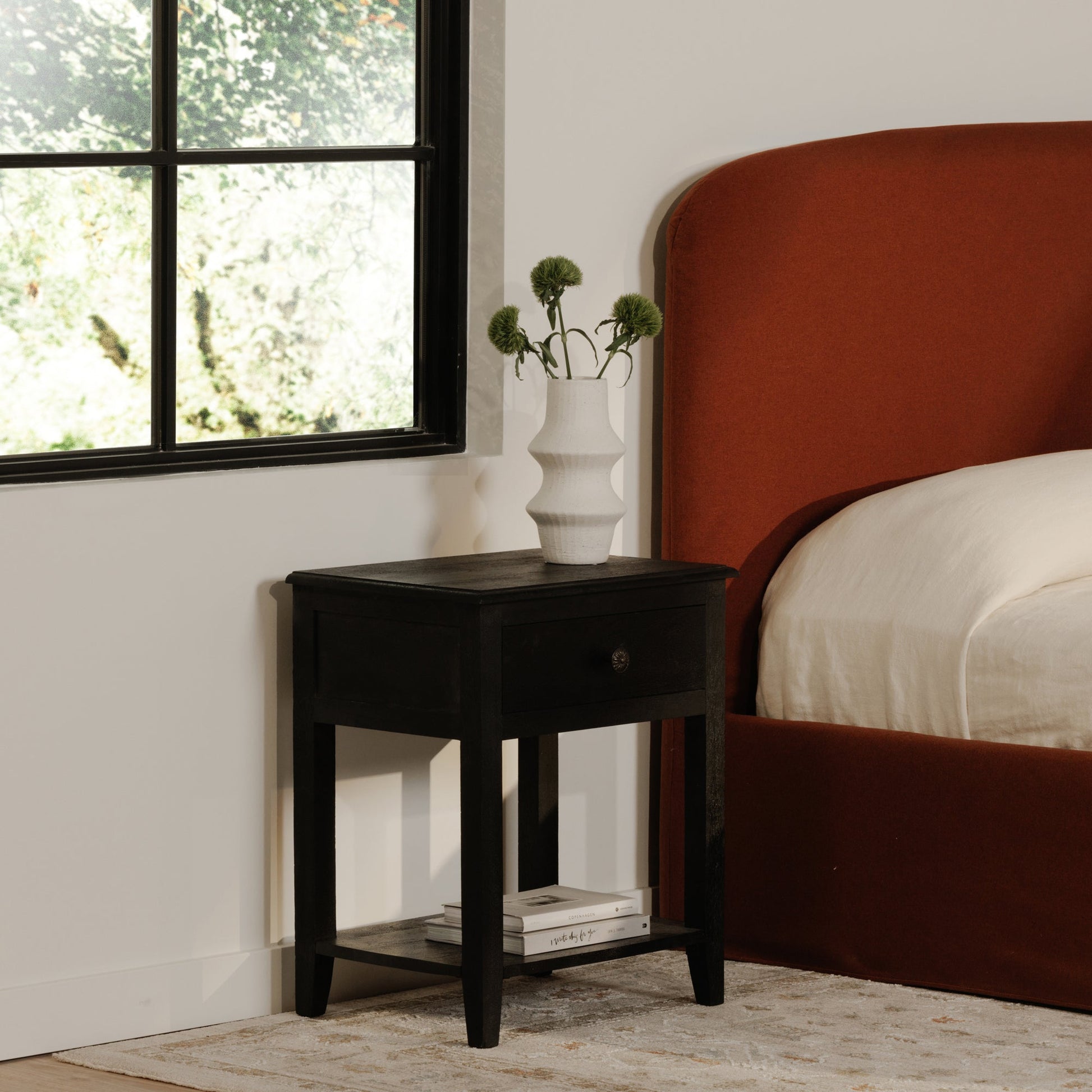 Corrine Antique Black Nightstand - Ornate Home