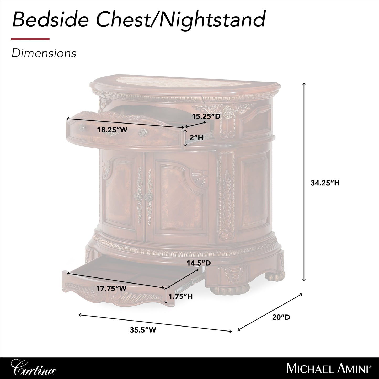 Cortina Honey Walnut Bedside Chest - Ornate Home