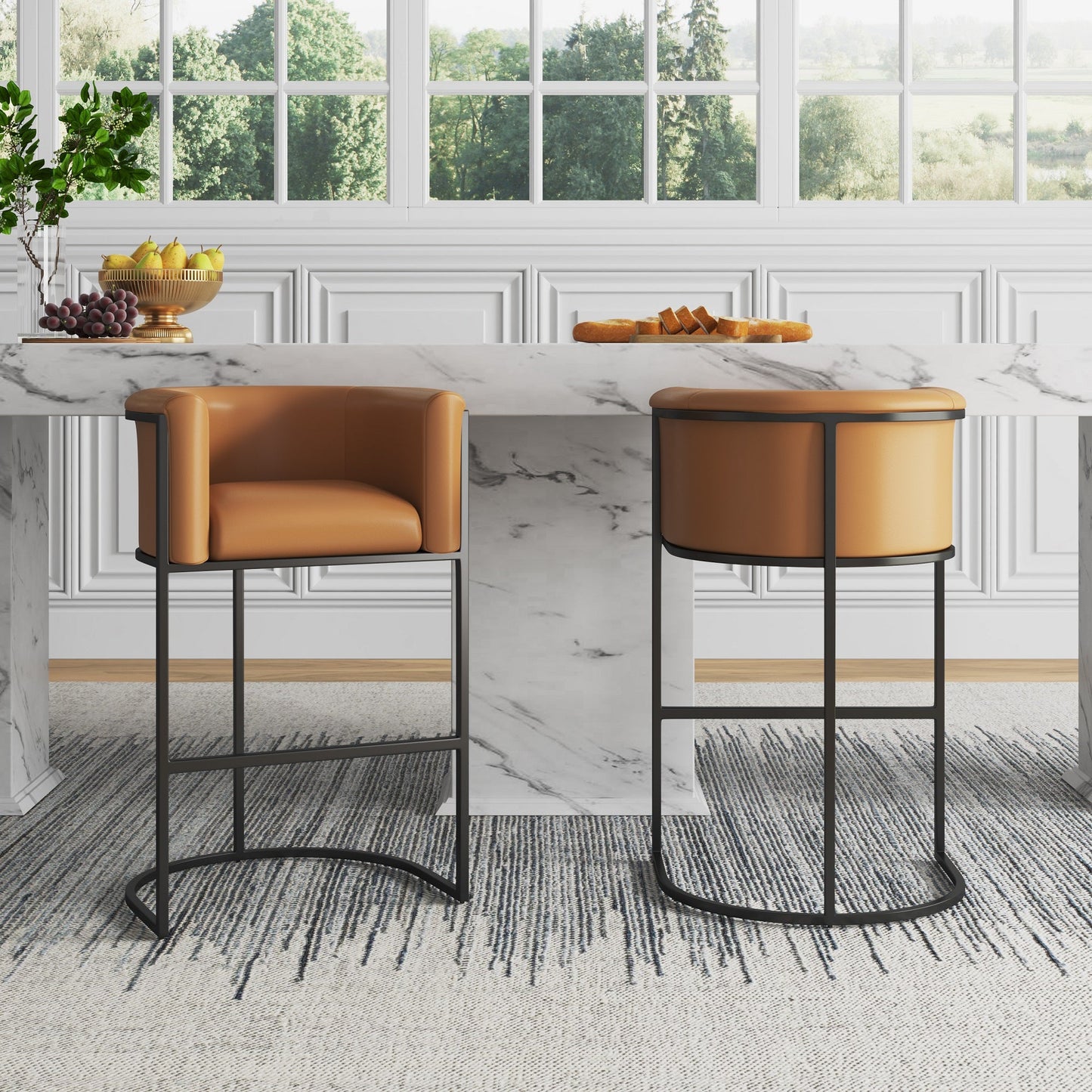 Cosmopolitan Barstool in Camel and Black (set of 2) - Ornate Home