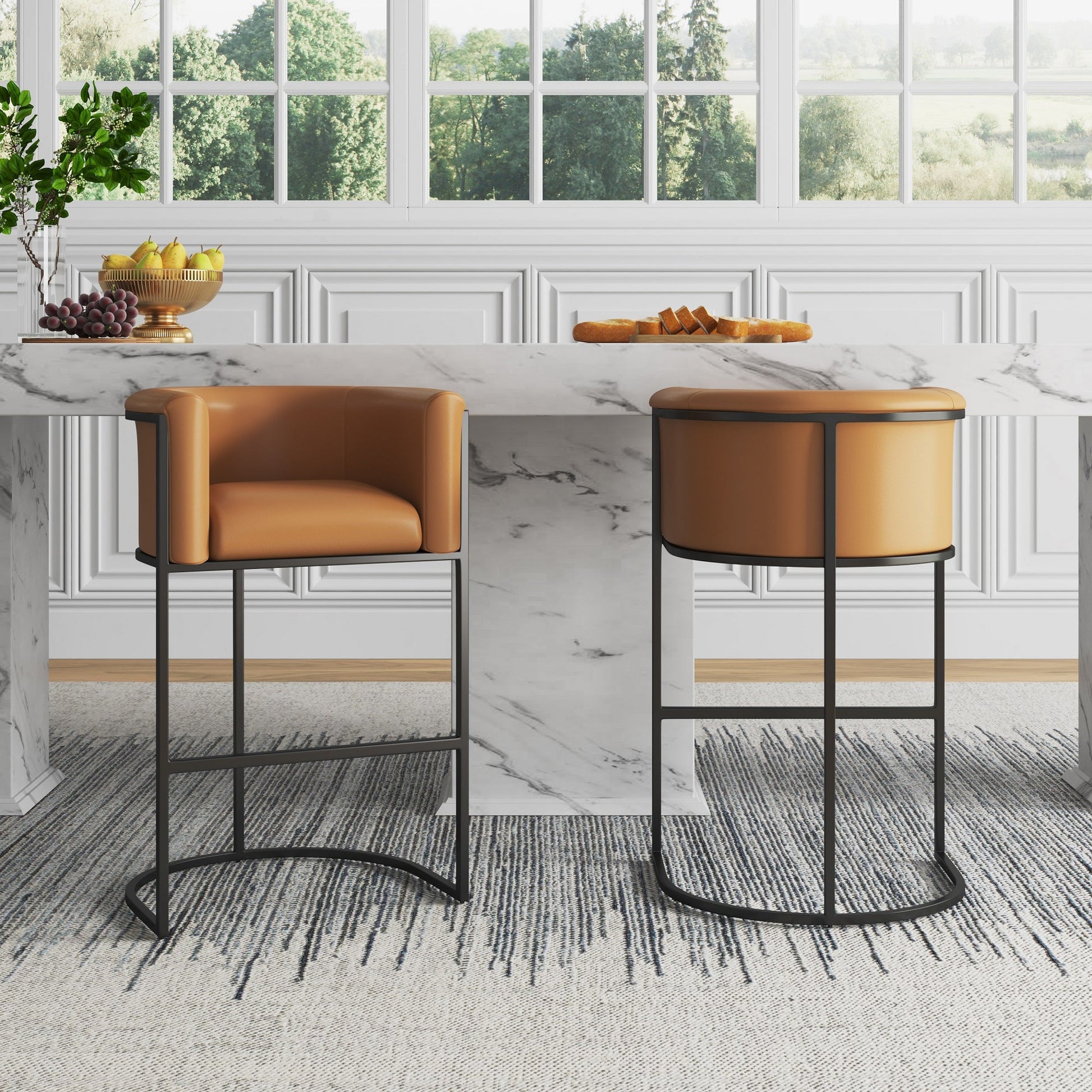 Cosmopolitan Barstool in Camel and Black (set of 2) - Ornate Home