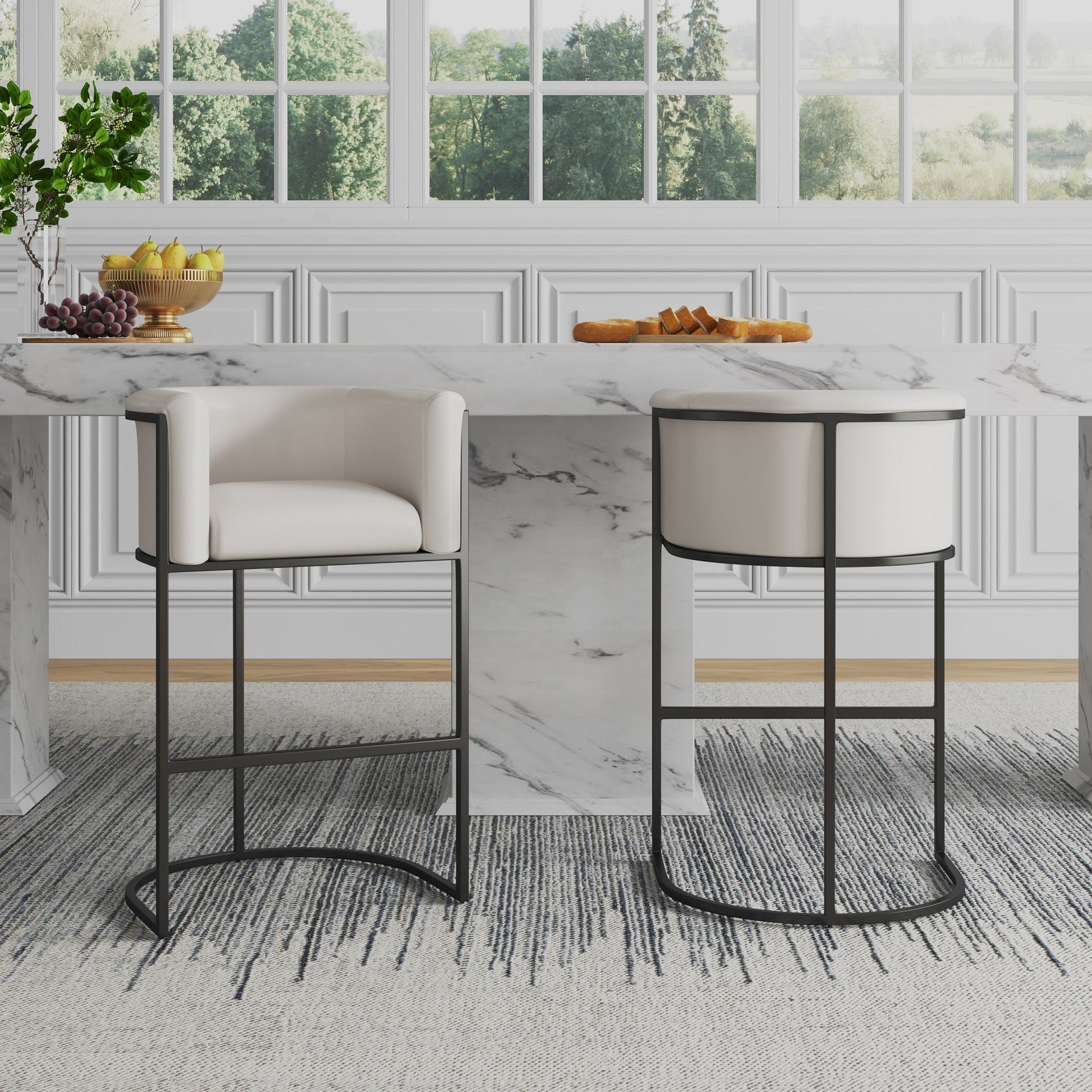 Cosmopolitan Barstool in Cream and Black (set of 2) - Ornate Home