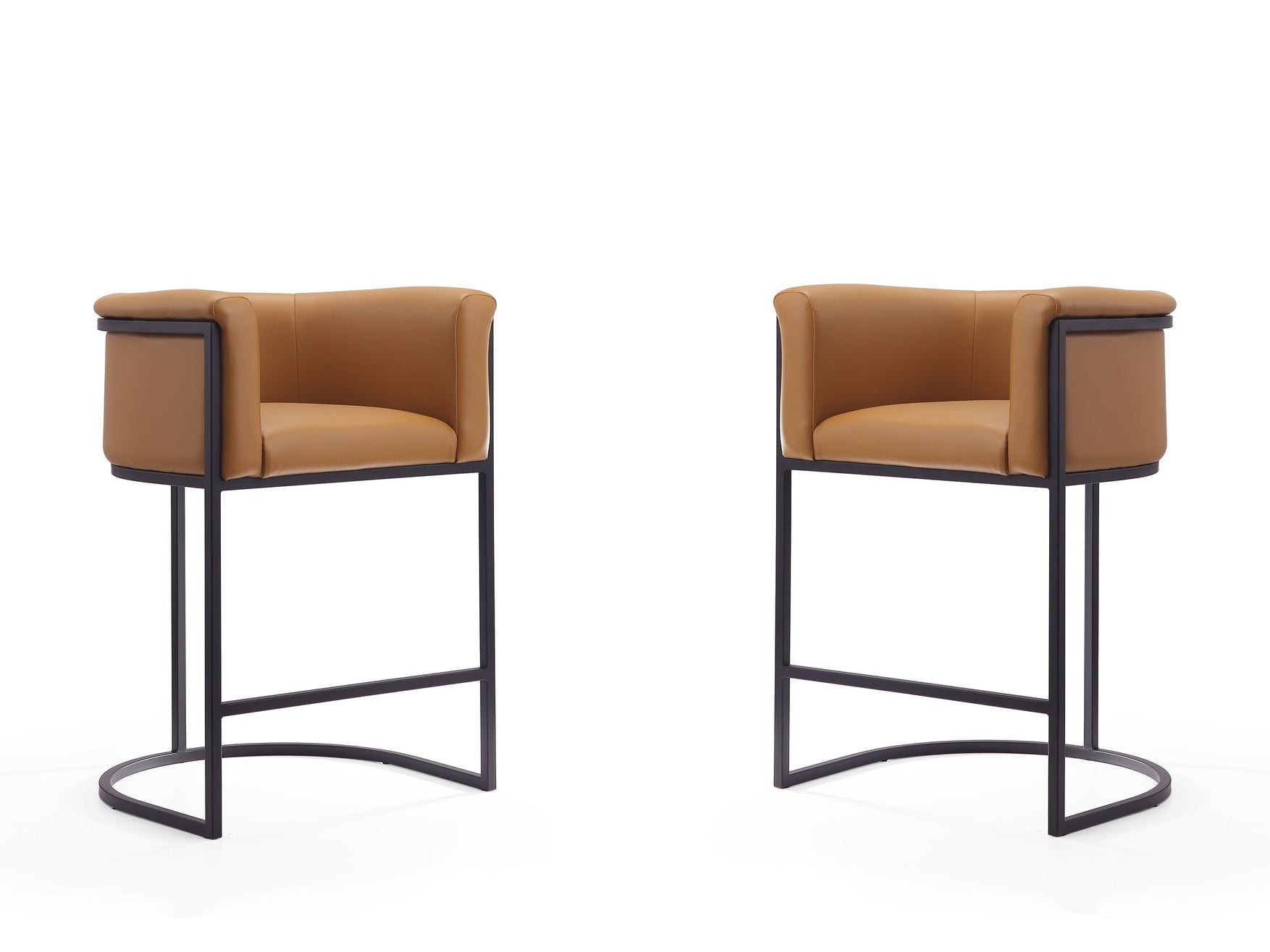 Cosmopolitan Counter Stool in Camel and Black (set of 2) - Ornate Home