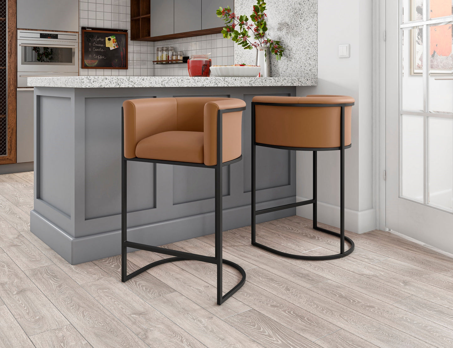 Cosmopolitan Counter Stool in Camel and Black (set of 3) - Ornate Home