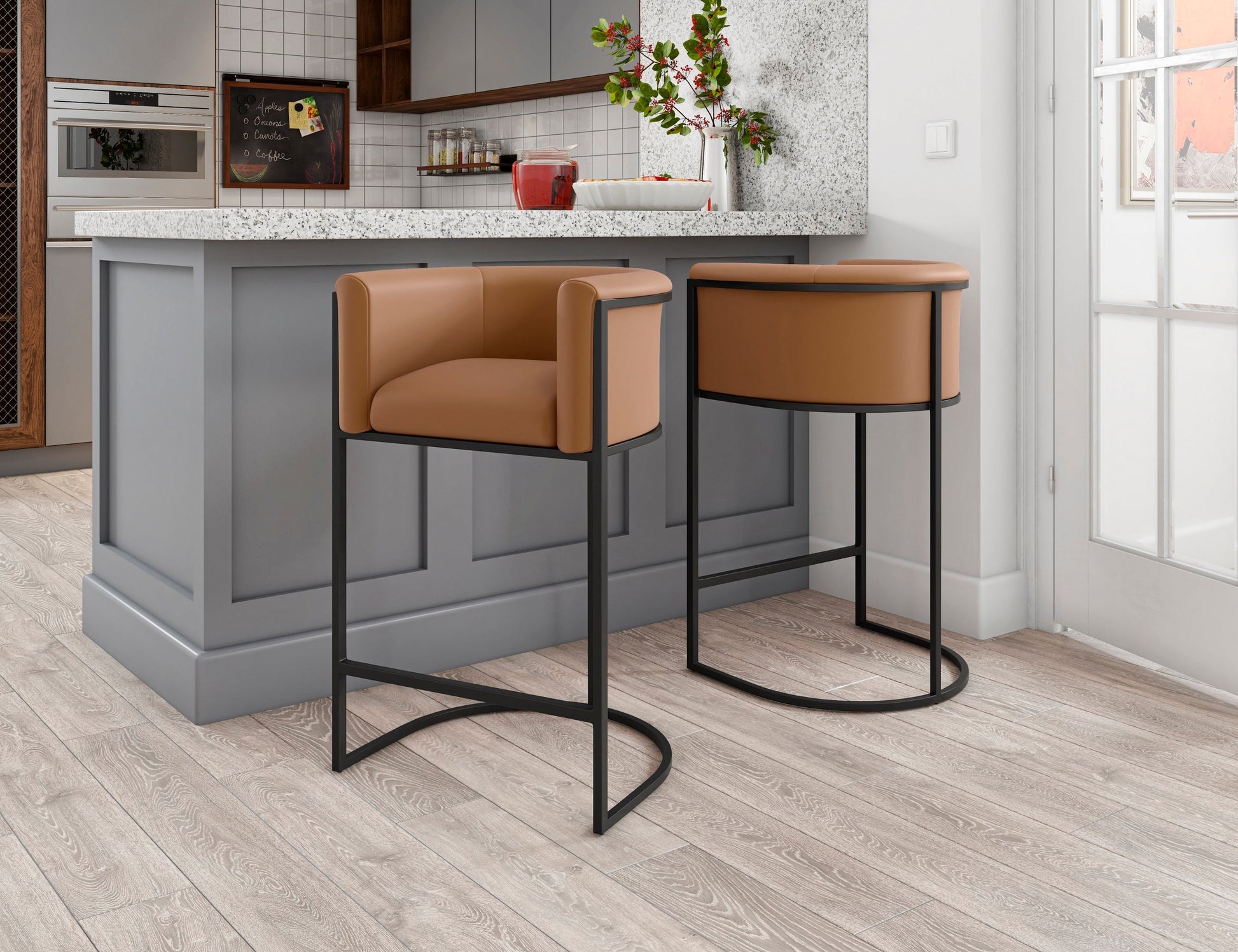 Cosmopolitan Counter Stool in Camel and Black (set of 3) - Ornate Home