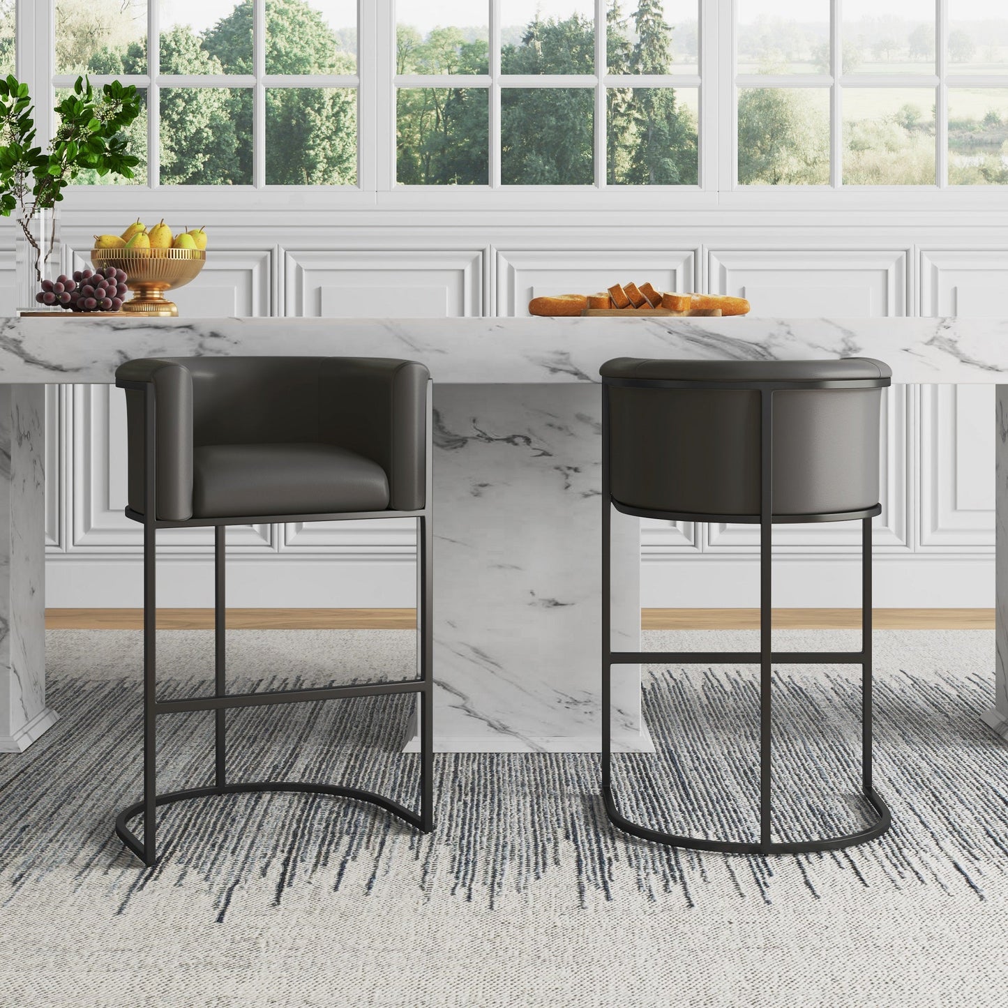 Cosmopolitan Counter Stool in Pebble and Black (set of 2) - Ornate Home