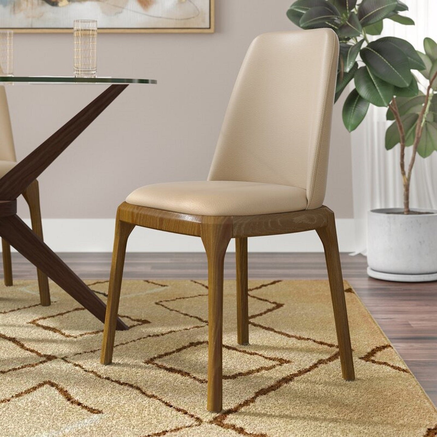 Courding Dining Chair in Tan and Walnut (set of 2) - Ornate Home