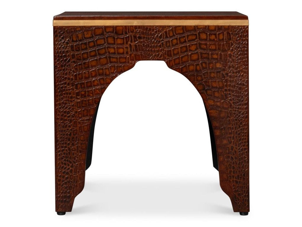 Croco Embossed Brown Leather Stool - Ornate Home