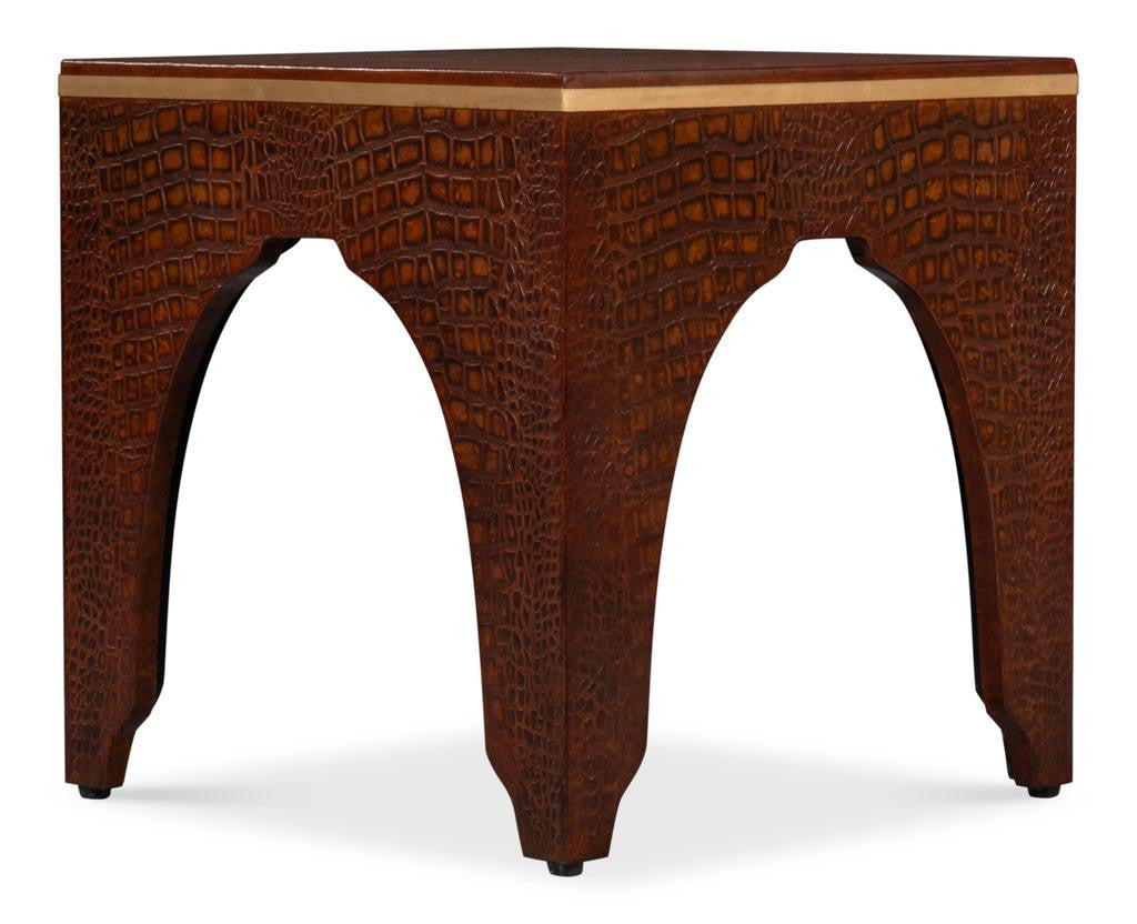 Croco Embossed Brown Leather Stool - Ornate Home