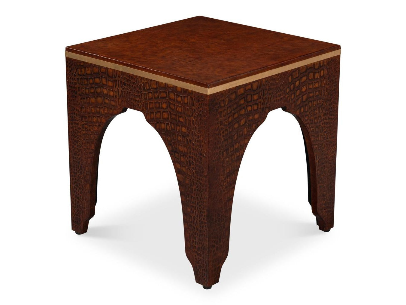 Croco Embossed Brown Leather Stool - Ornate Home