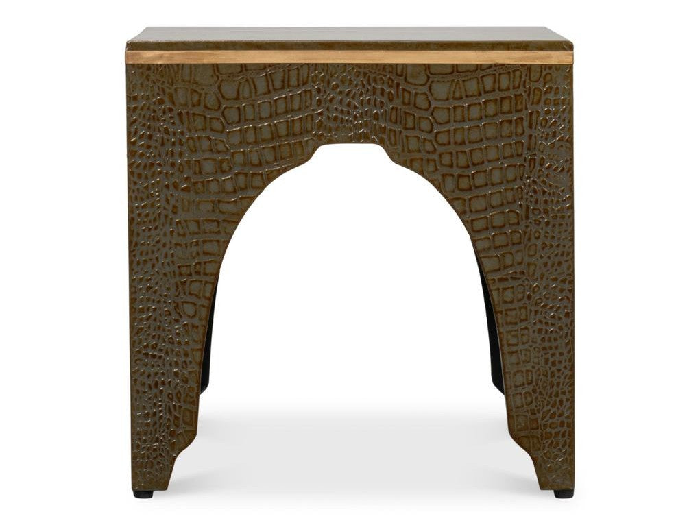 Croco Embossed Green Leather Stool - Ornate Home