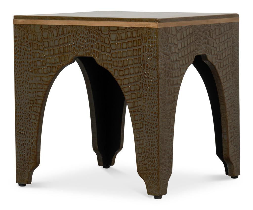 Croco Embossed Green Leather Stool - Ornate Home