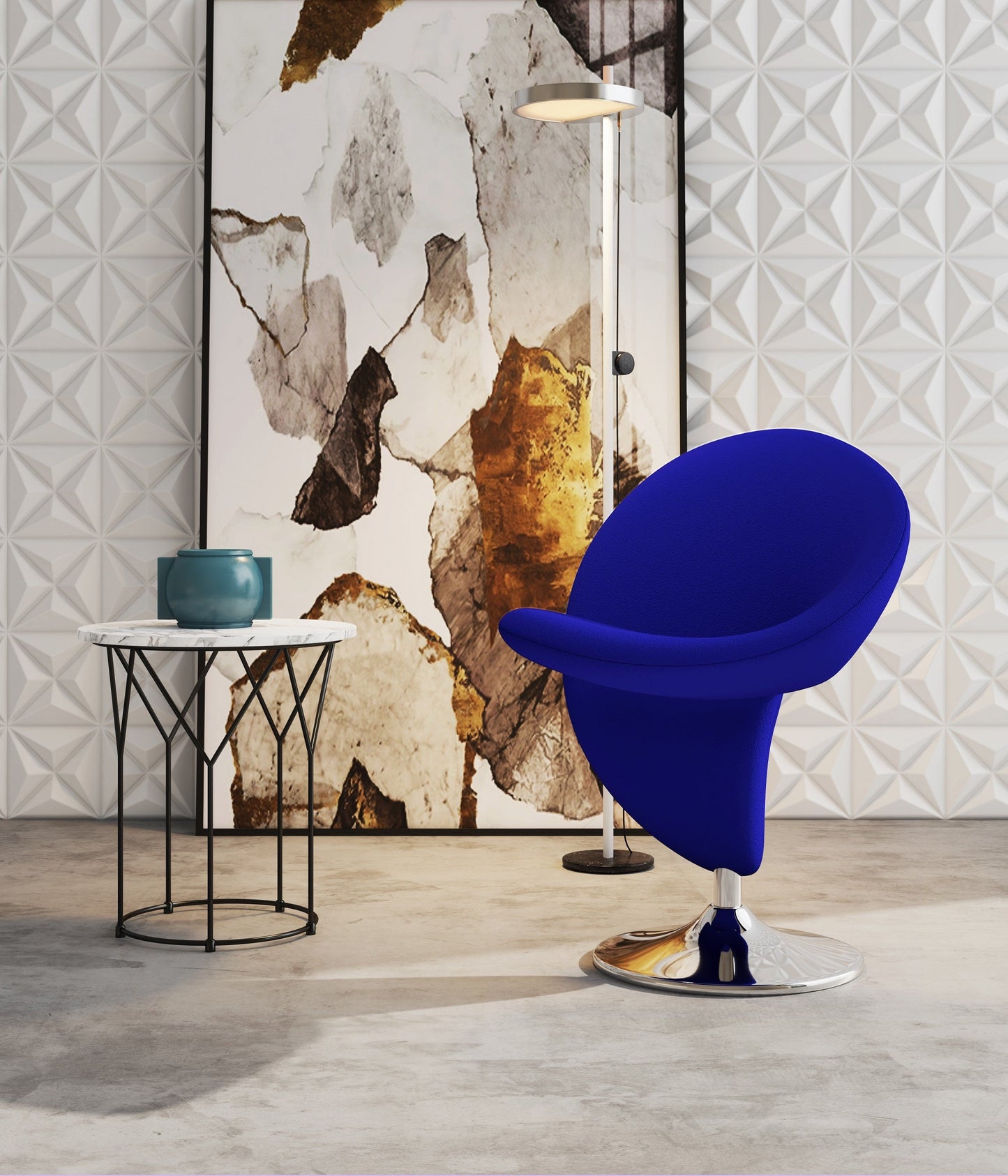Curl Swivel Accent Chair in Blue and Polished Chrome - Ornate Home
