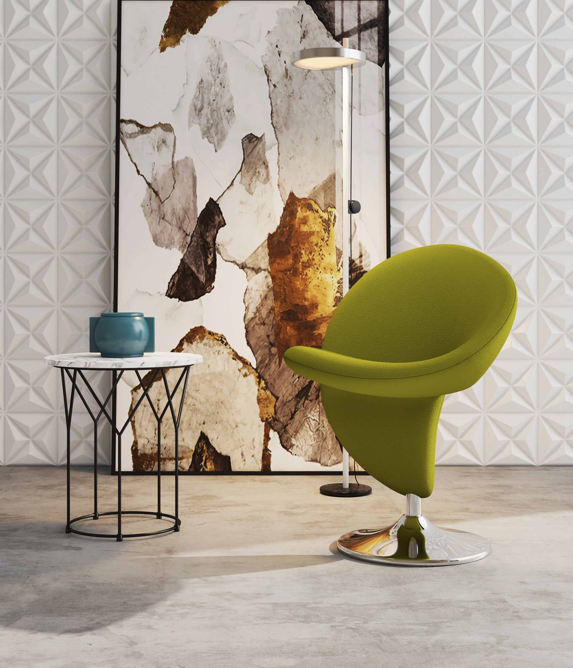 Curl Swivel Accent Chair in Green and Polished Chrome - Ornate Home