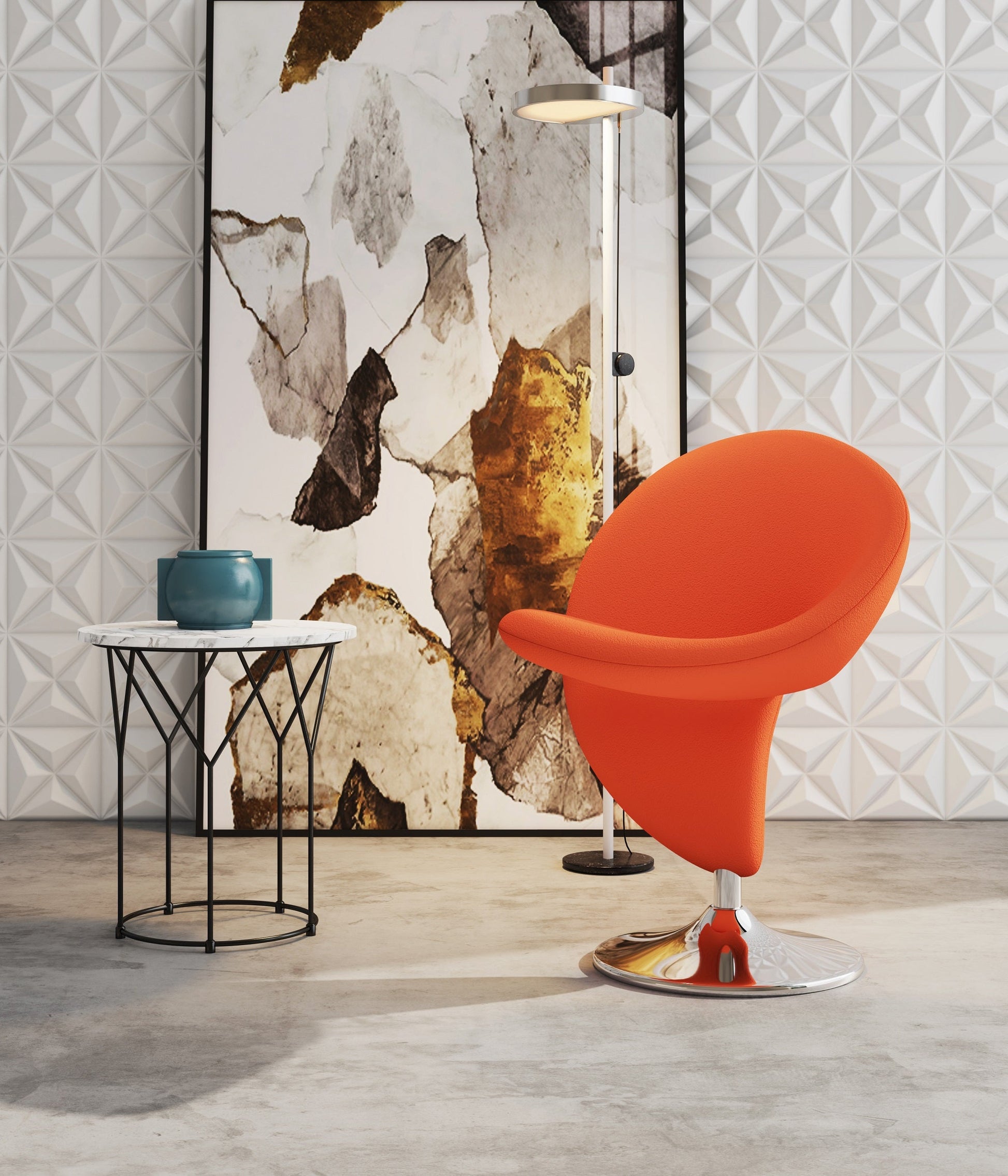 Curl Swivel Accent Chair in Orange and Polished Chrome - Ornate Home