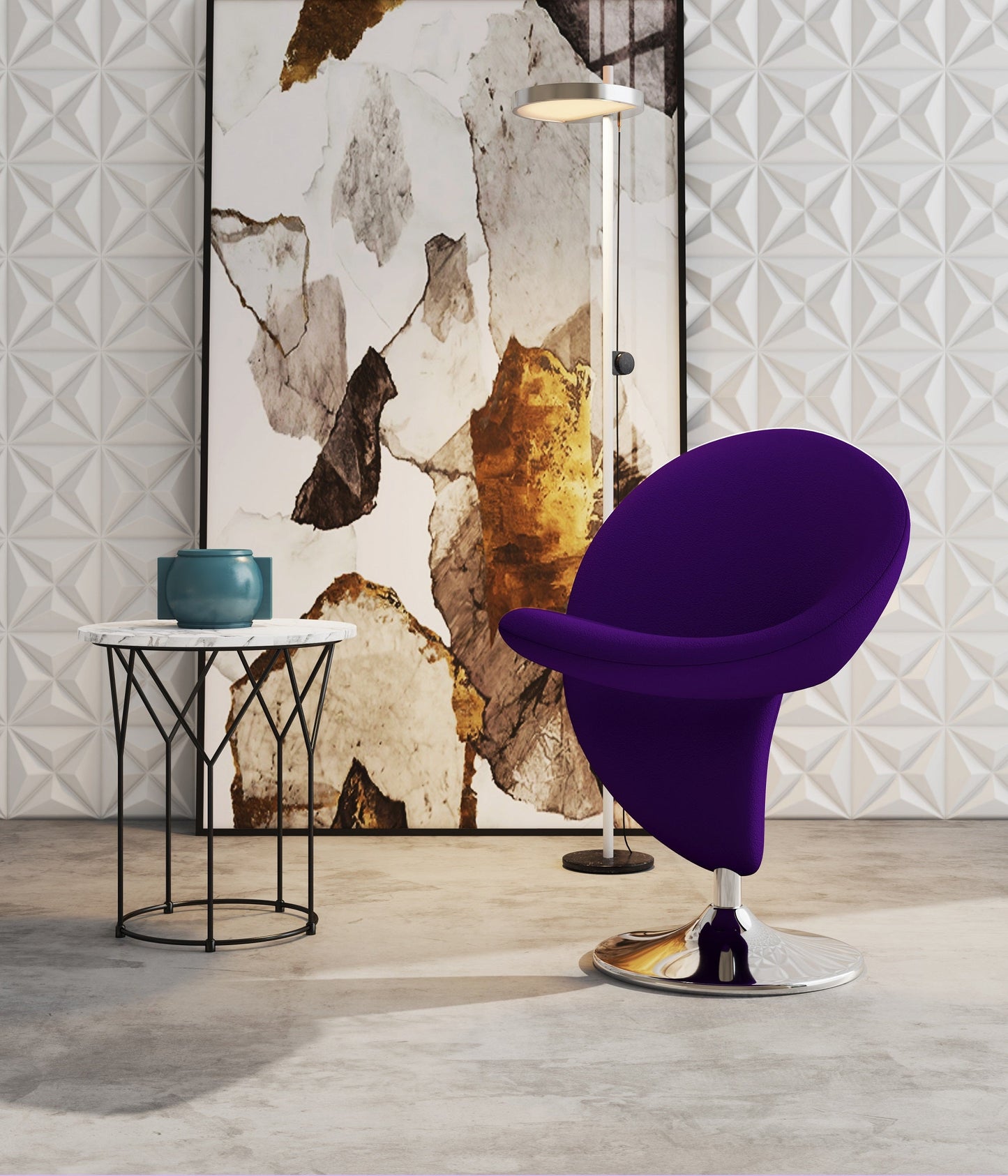 Curl Swivel Accent Chair in Purple and Polished Chrome - Ornate Home