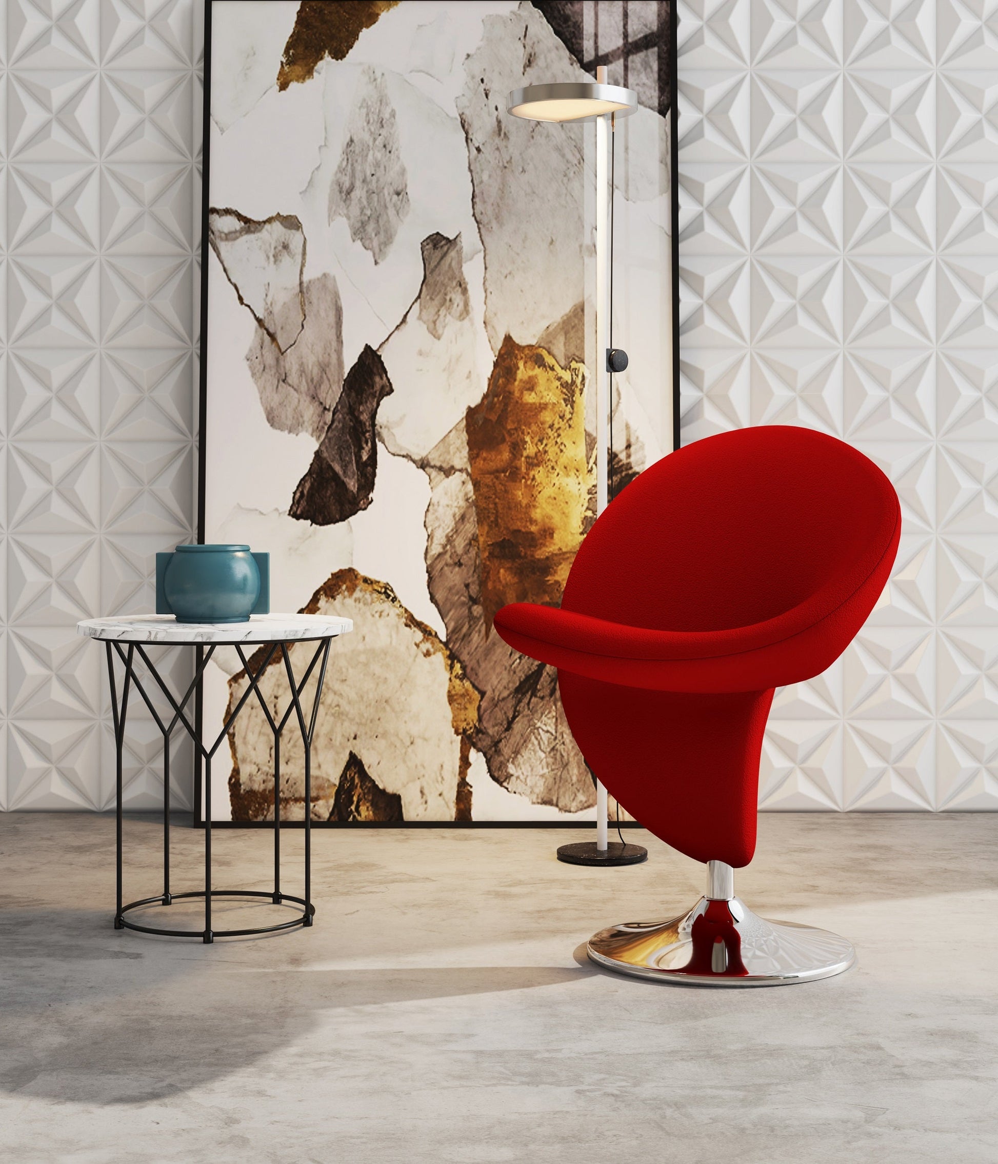 Curl Swivel Accent Chair in Red and Polished Chrome - Ornate Home