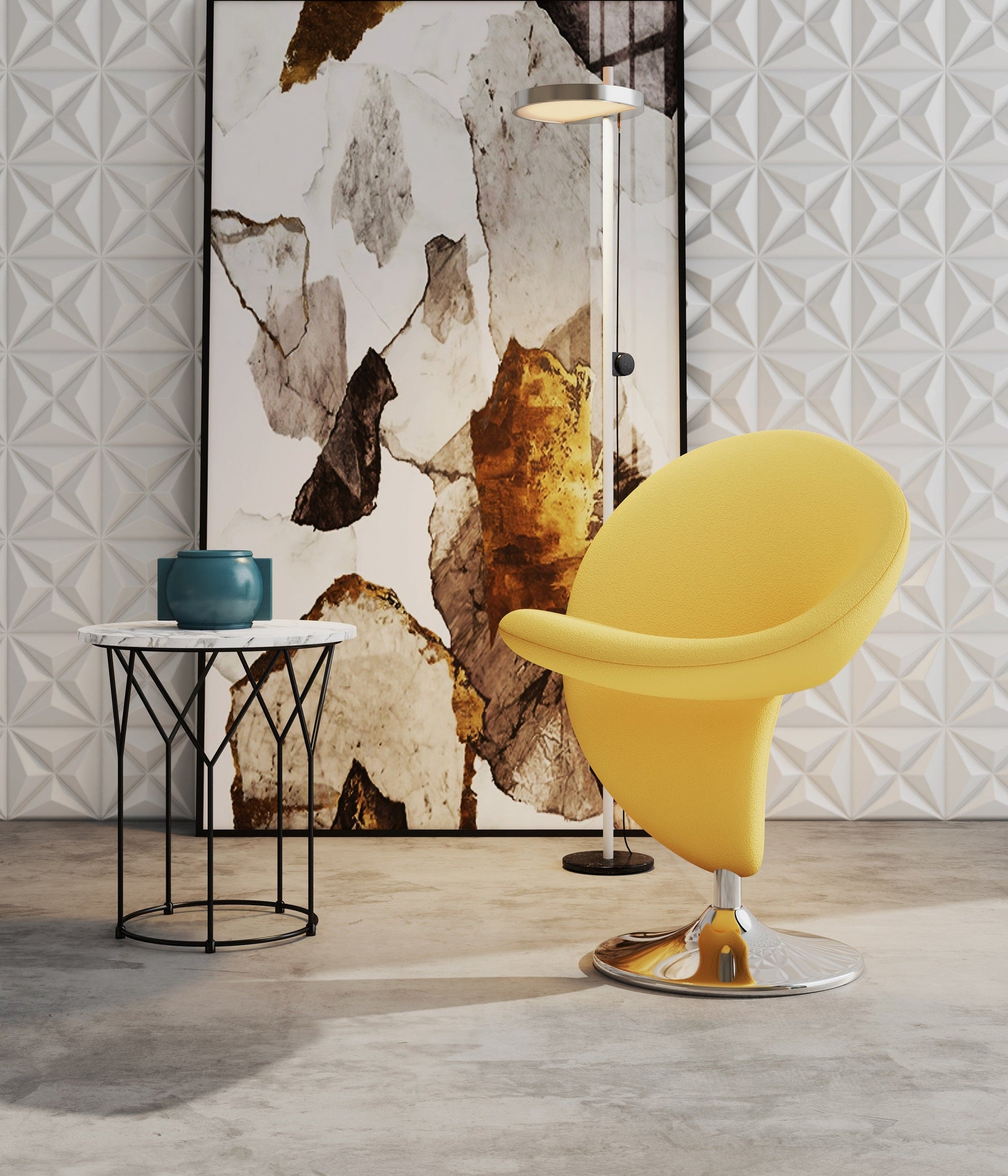 Curl Swivel Accent Chair in Yellow and Polished Chrome - Ornate Home