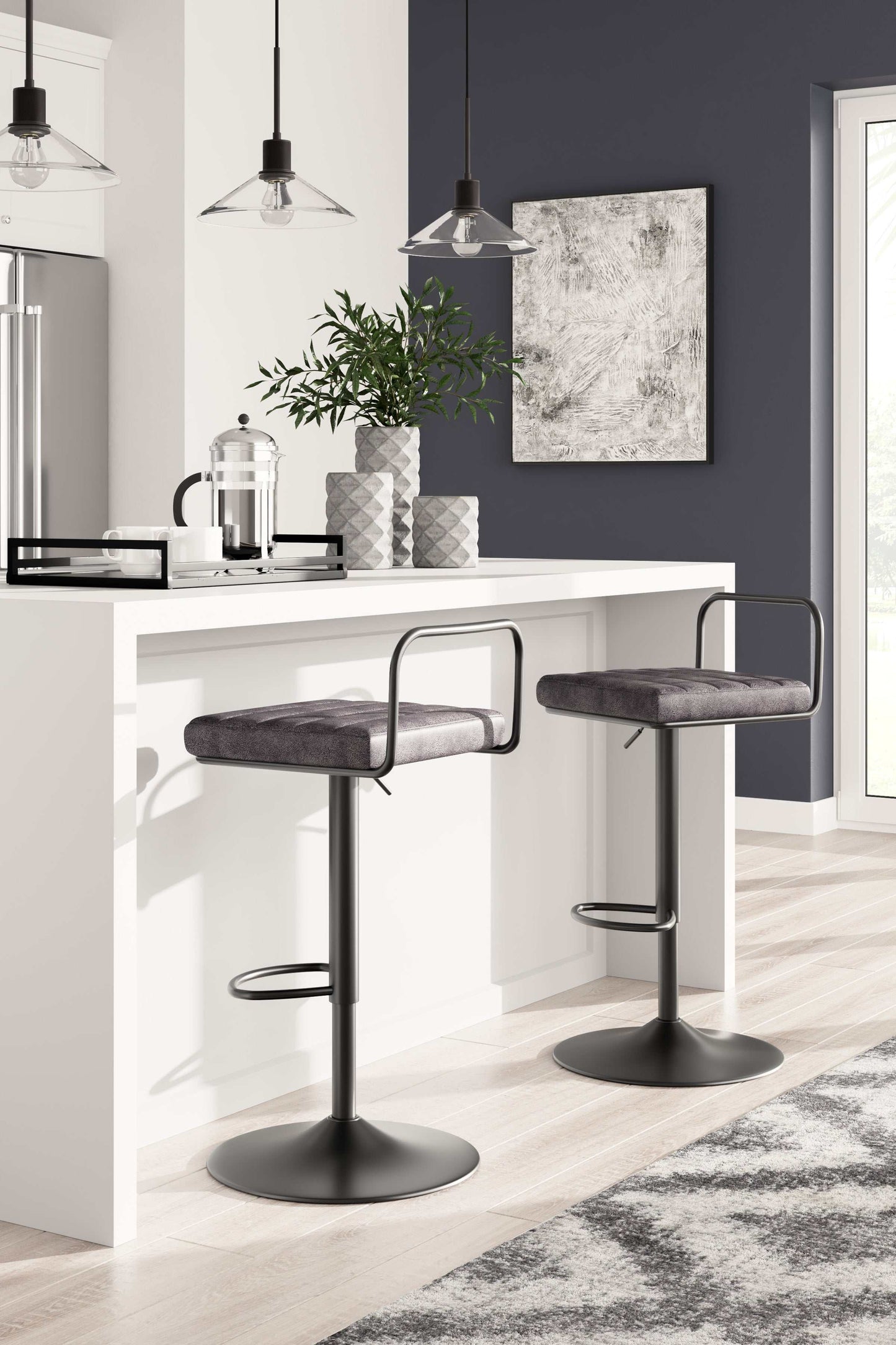 Strumford Gray & Black Bar Height Bar Stool (Set of 2)