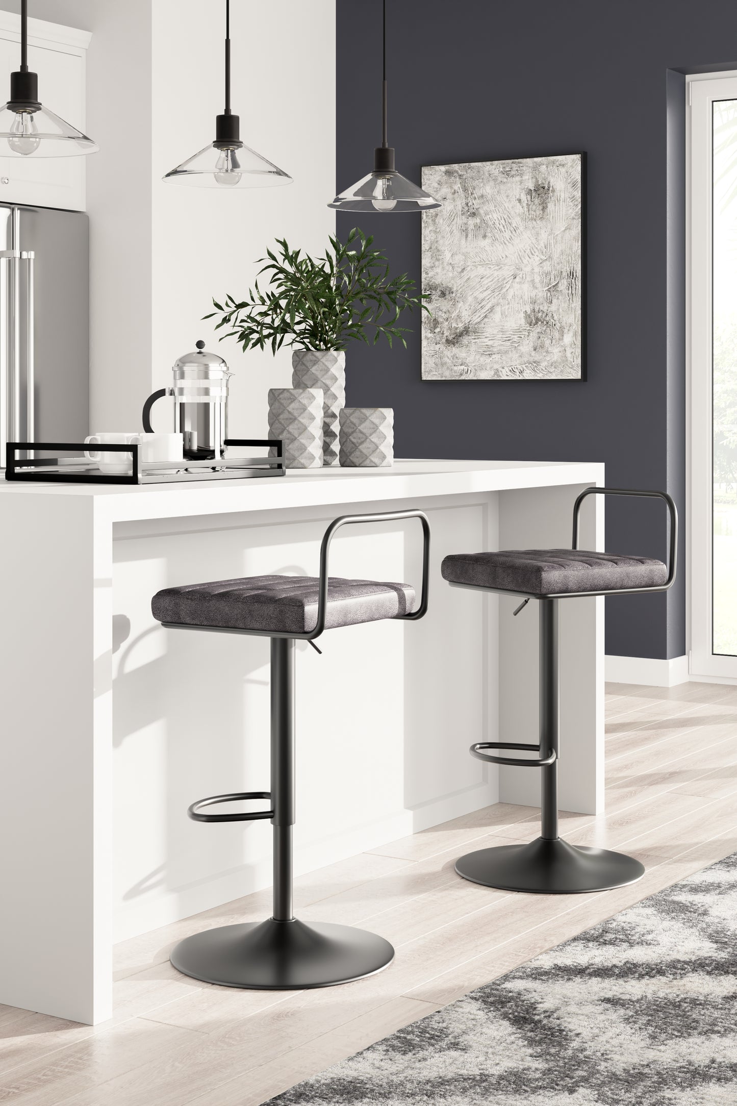 Strumford Gray/Black Bar Height Bar Stool