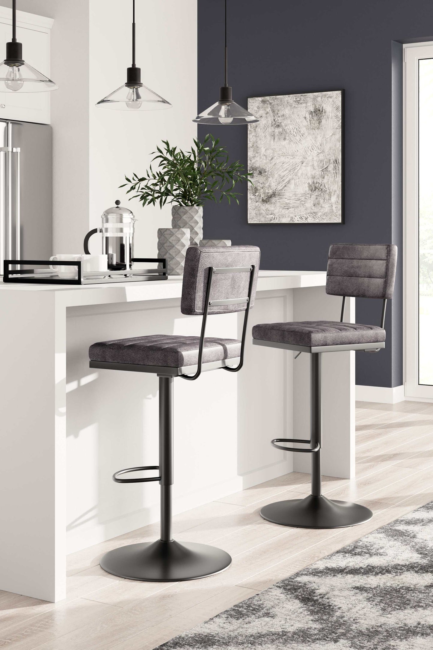 Strumford Gray & Black Bar Height Bar Stool (Set of 2)