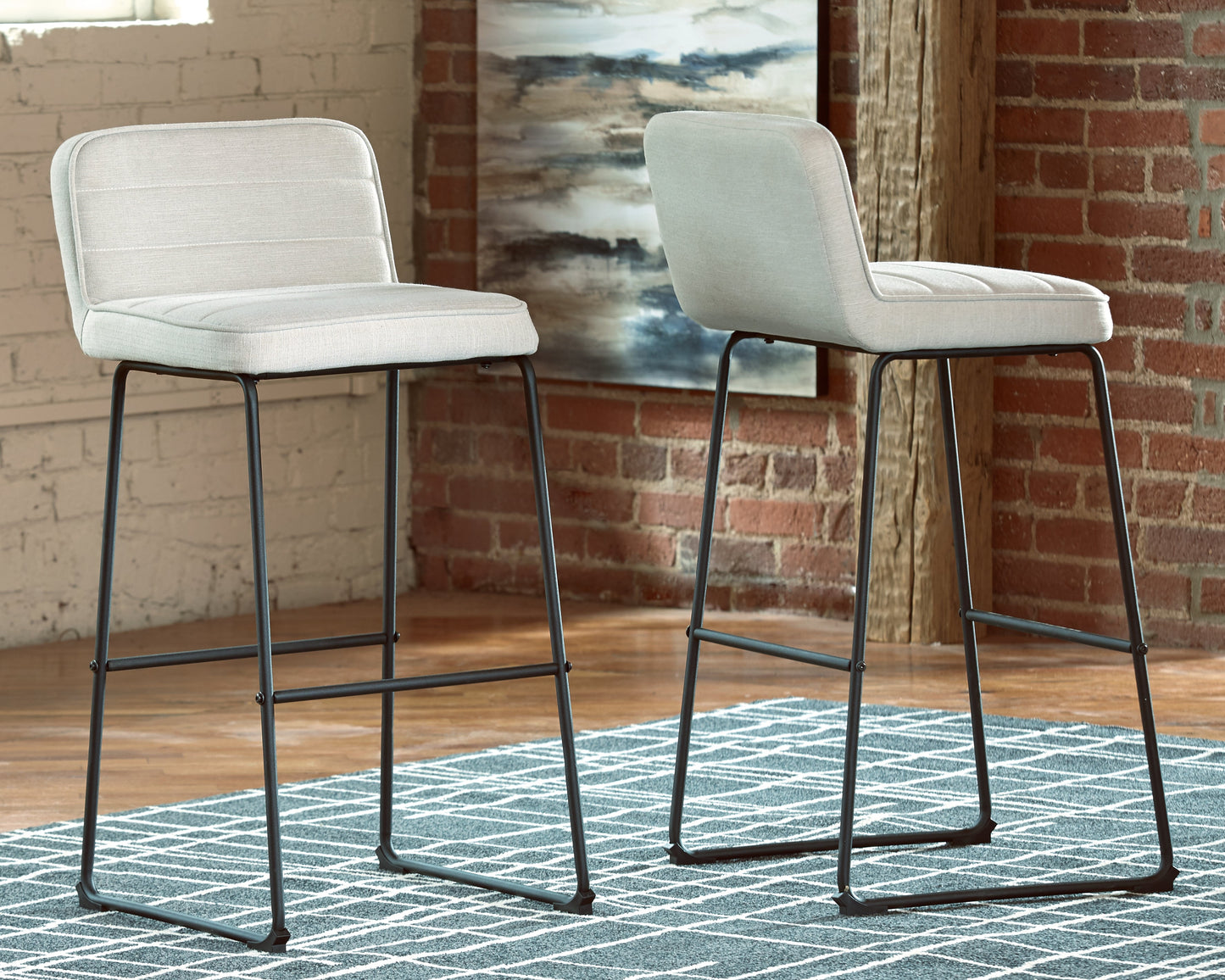 Nerison Linen/Black Bar Height Bar Stool (Set of 2)