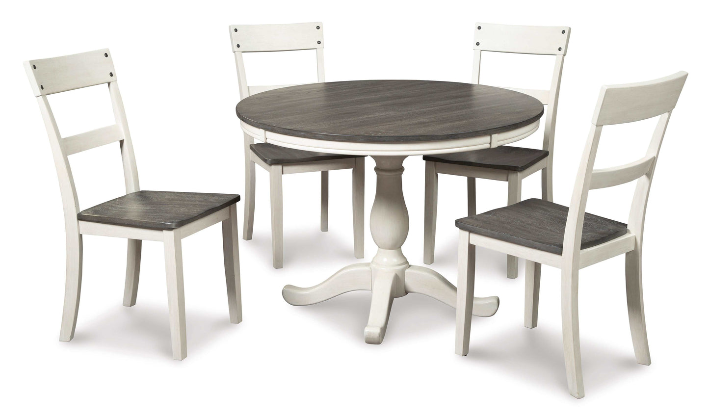 Nelling White & Dark Brown Dining Room Set / 5pc