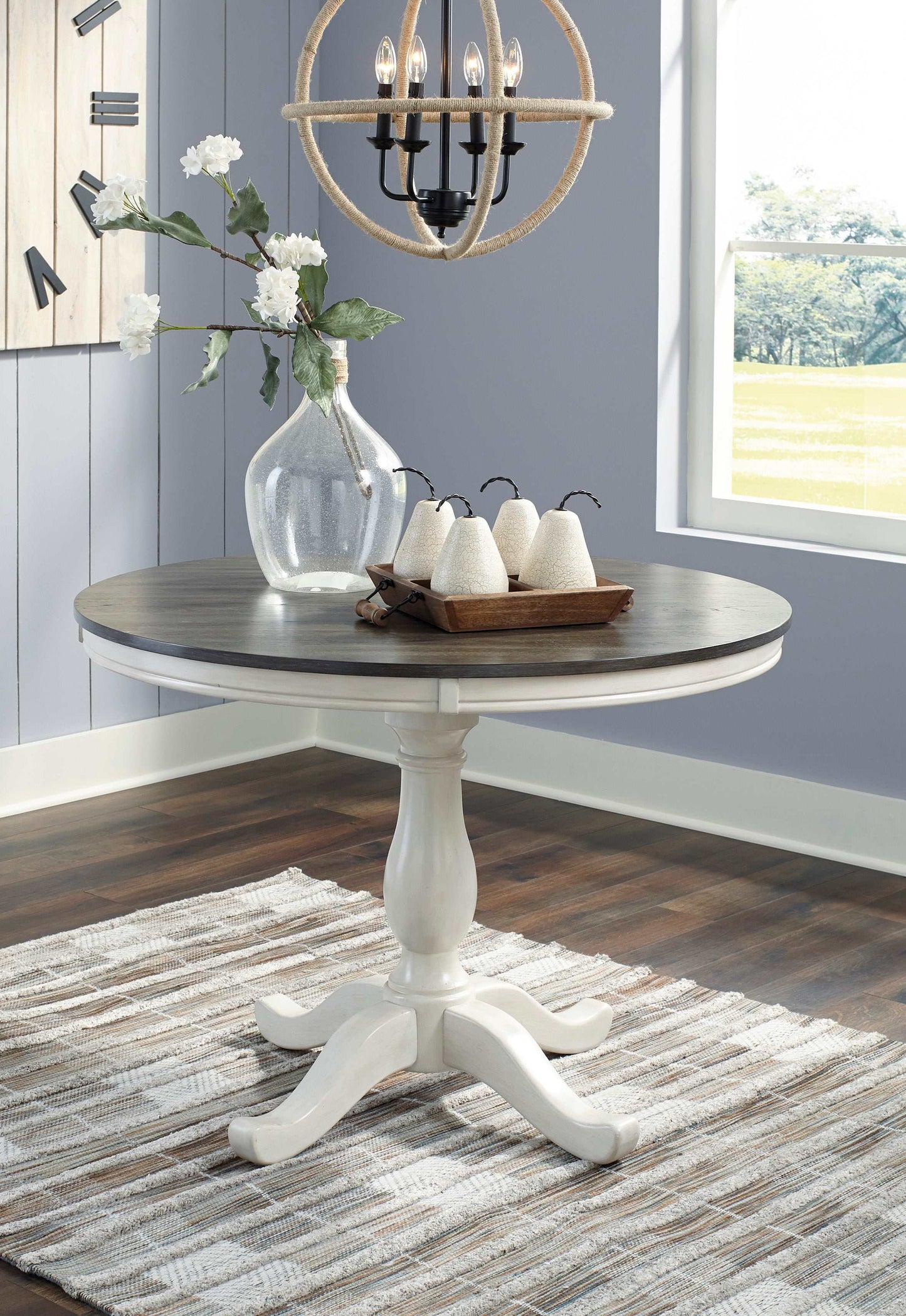 Nelling White & Dark Brown Round Dining Table