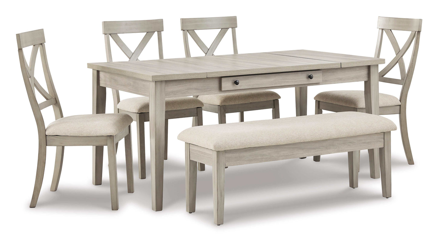 Parellen Gray Dining Room Set with Storage Table & Bench / 6pc