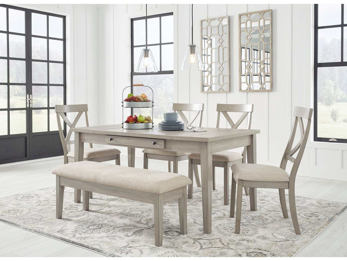 Parellen Gray Dining Room Set with Storage Table & Bench / 6pc