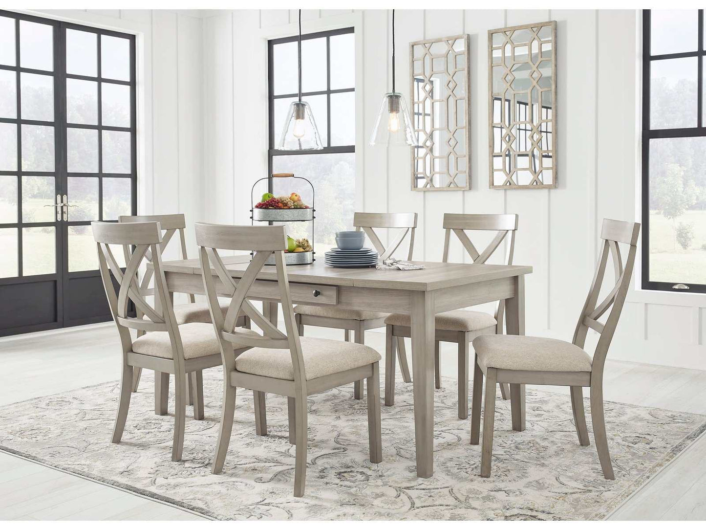 Parellen Gray Dining Room Set with Storage Table / 7pc