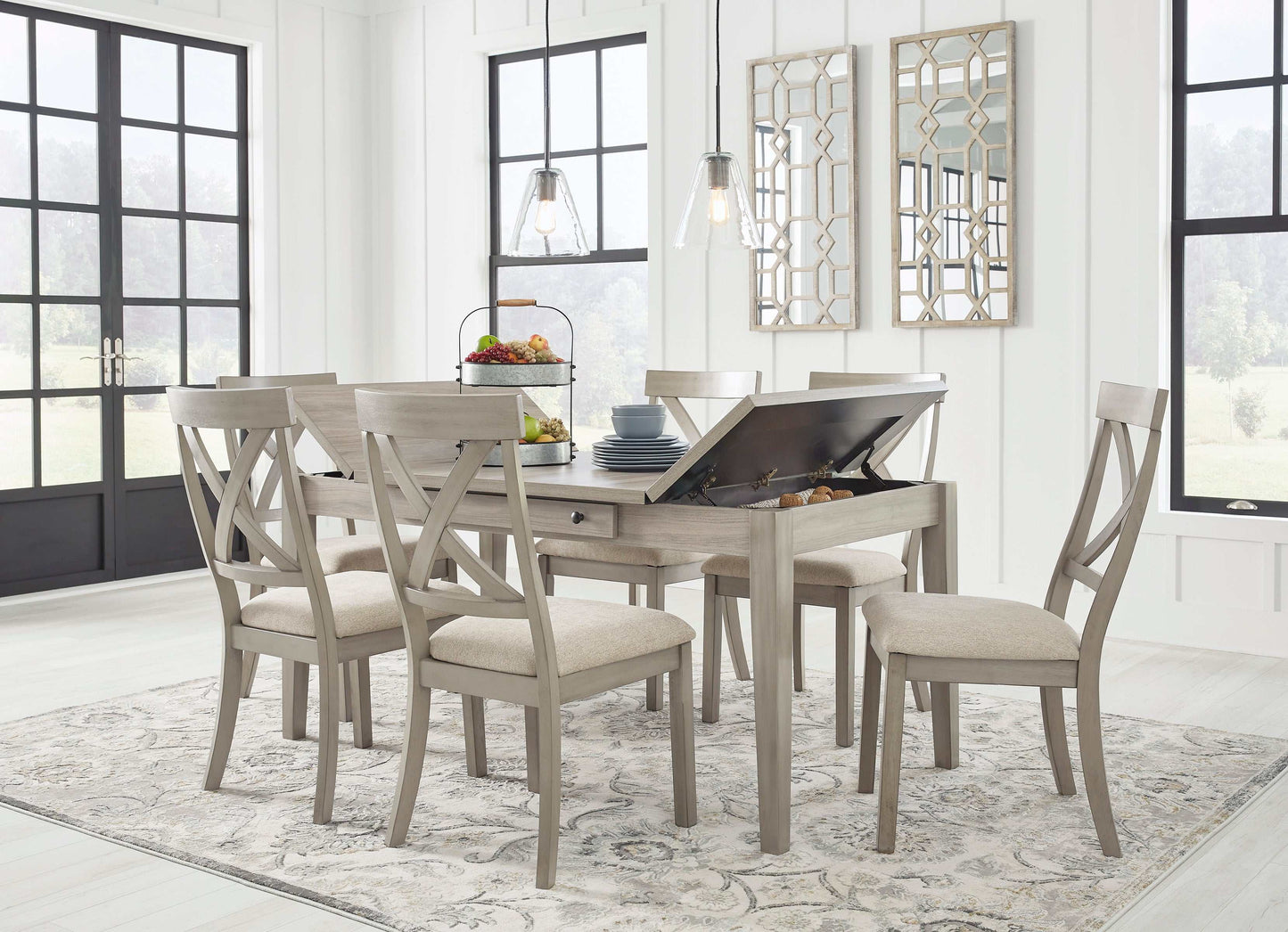 Parellen Gray Dining Room Set with Storage Table / 7pc