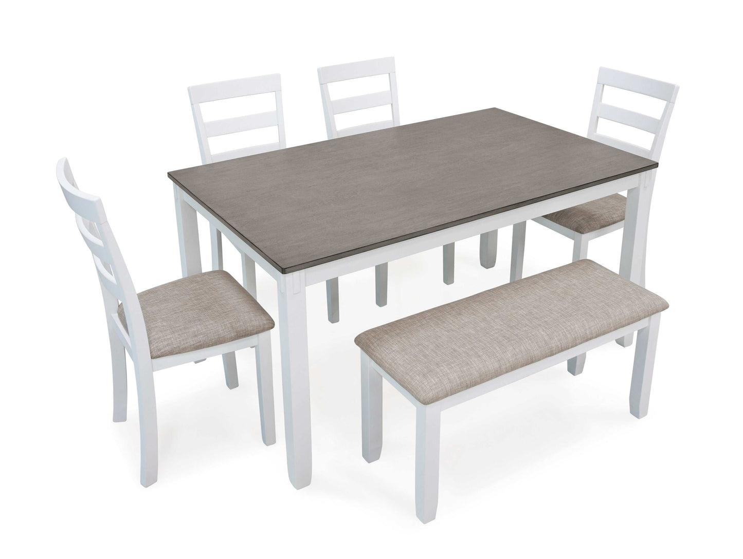 Stonehollow White & Gray Dining Room Set w/ Bench (Set of 6)