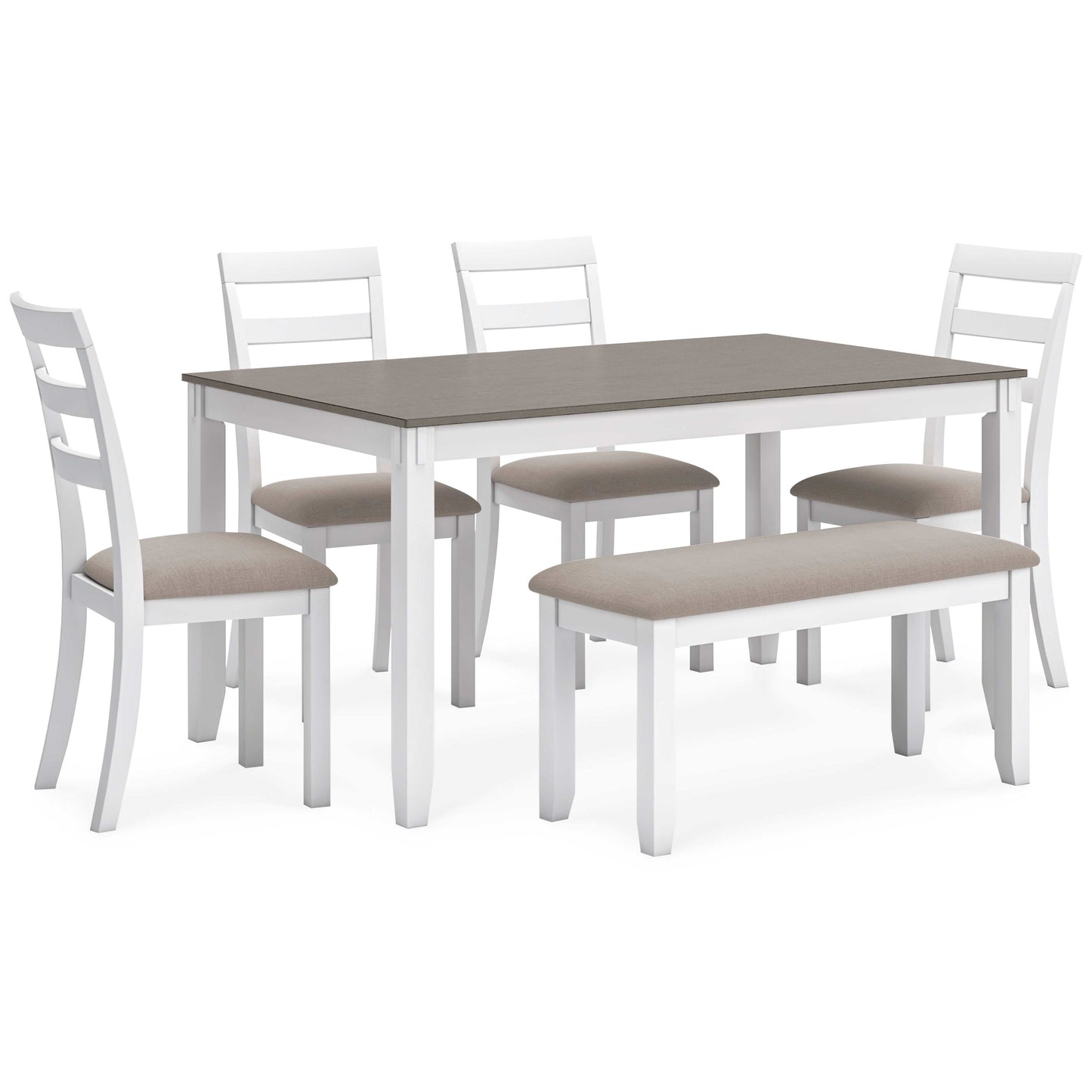 Stonehollow White & Gray Dining Room Set w/ Bench (Set of 6)