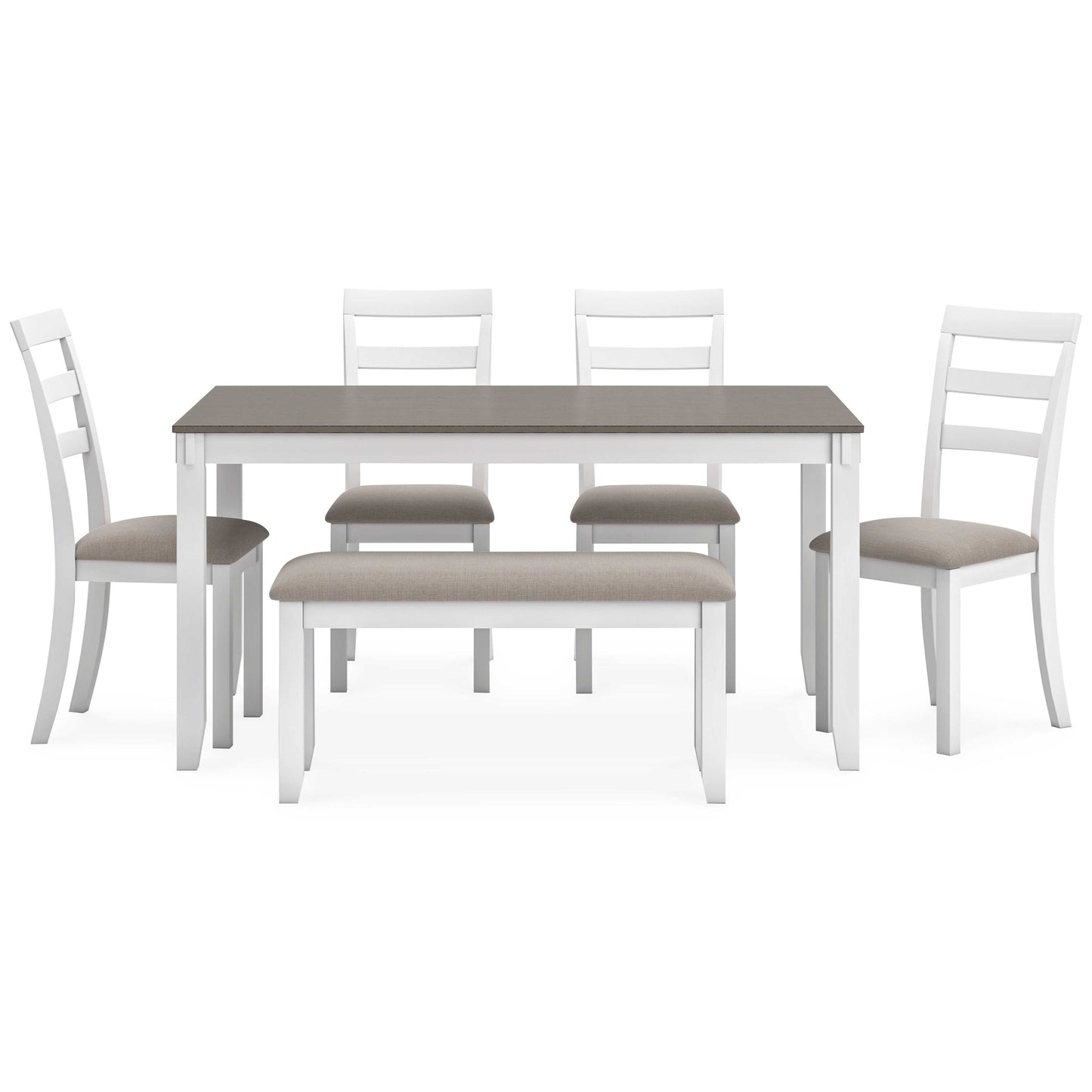 Stonehollow White & Gray Dining Room Set w/ Bench (Set of 6)