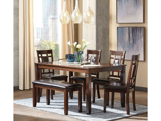 Bennox Brown Dining Room Set w/ Bench (Set of 6)