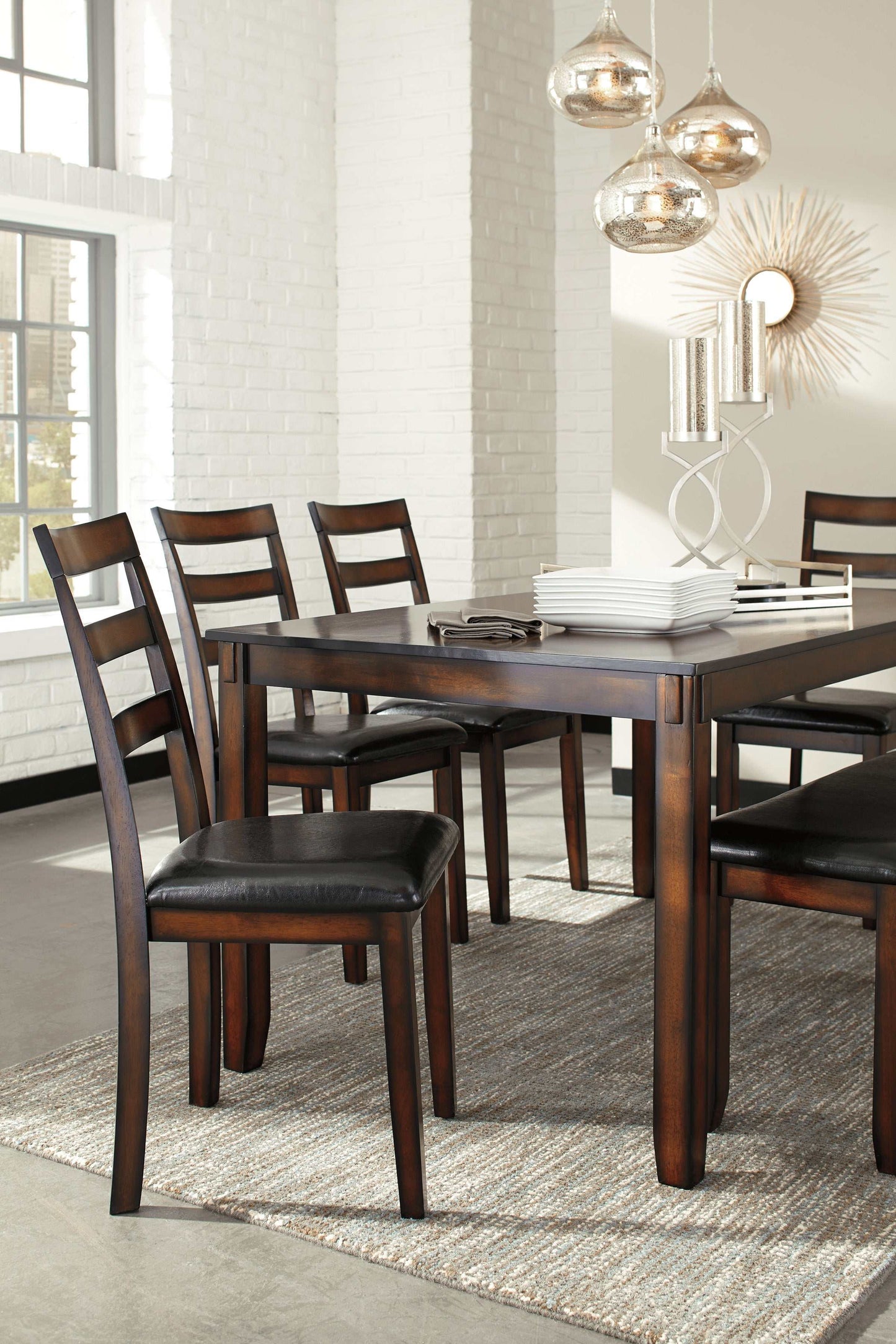 Coviar Brown Dining Room Set w/ Bench (Set of 6)