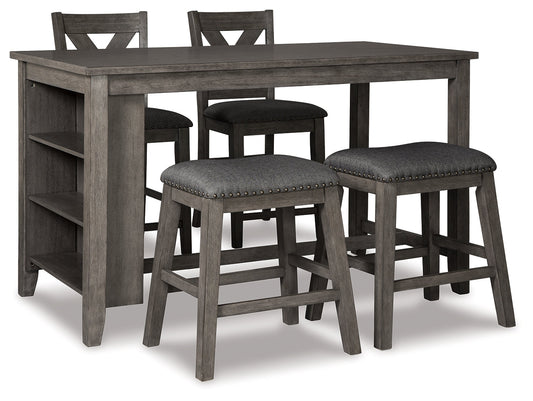 Caitbrook Gray Counter Height Dining Table and 4 Barstools