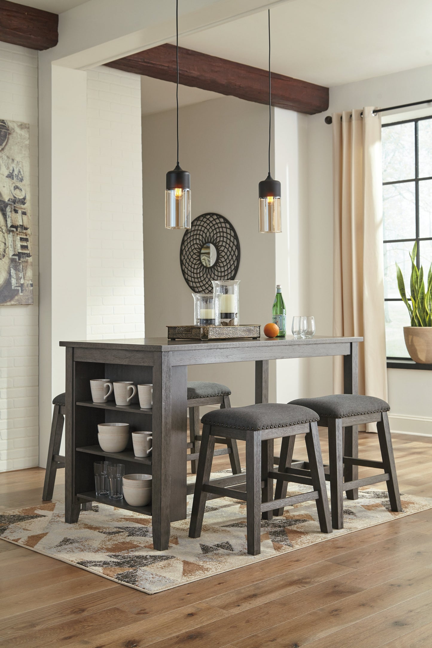 Caitbrook Gray Counter Height Dining Table and 4 Barstools