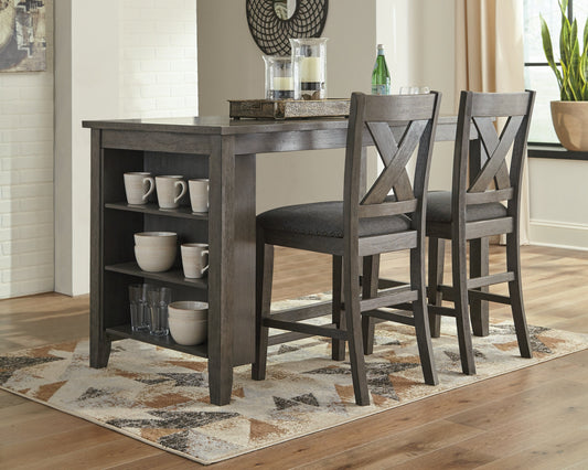 Caitbrook Gray Counter Height Dining Table and 2 Barstools