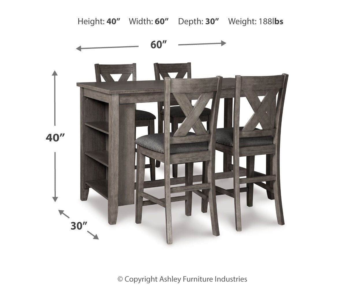 Caitbrook Gray Counter Height Dining Table and 4 Barstools