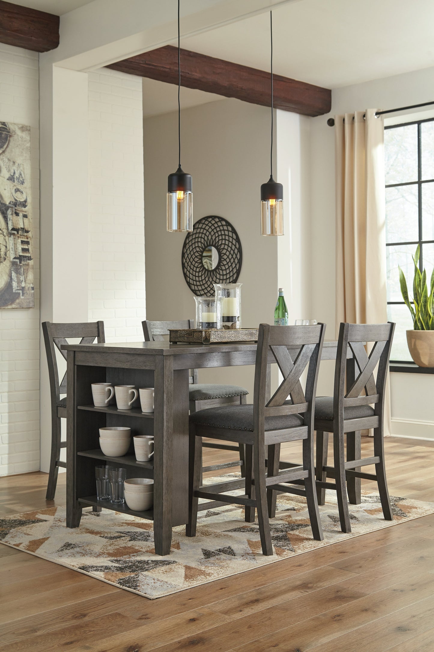 Caitbrook Gray Counter Height Dining Table and 4 Barstools