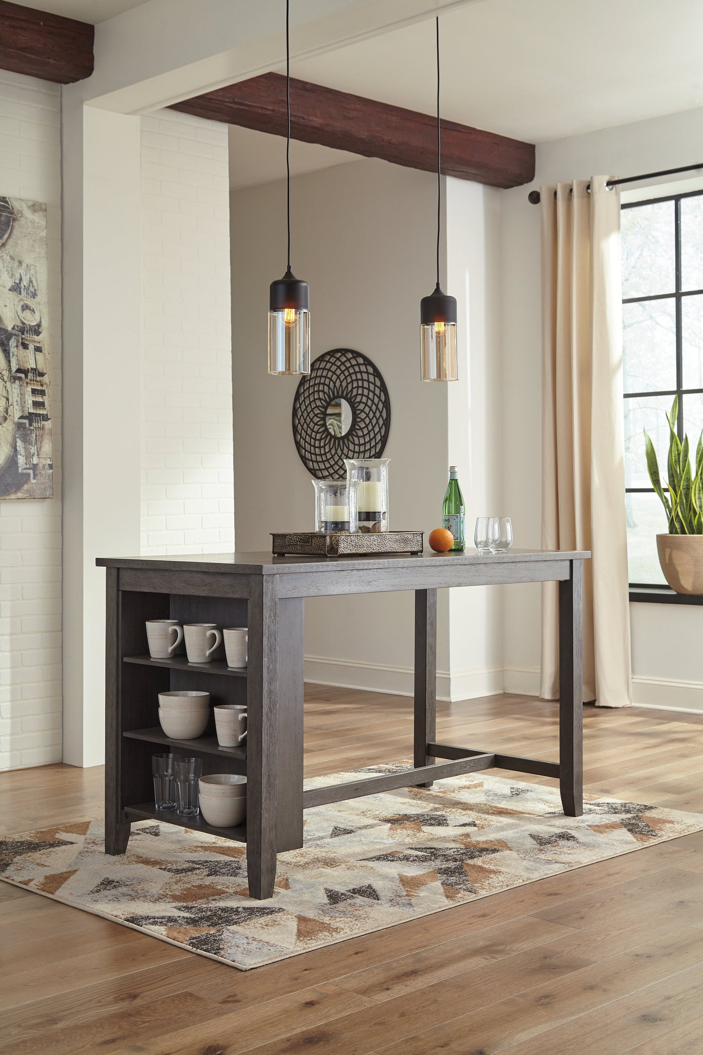 Caitbrook Gray Counter Height Dining Table and 4 Barstools