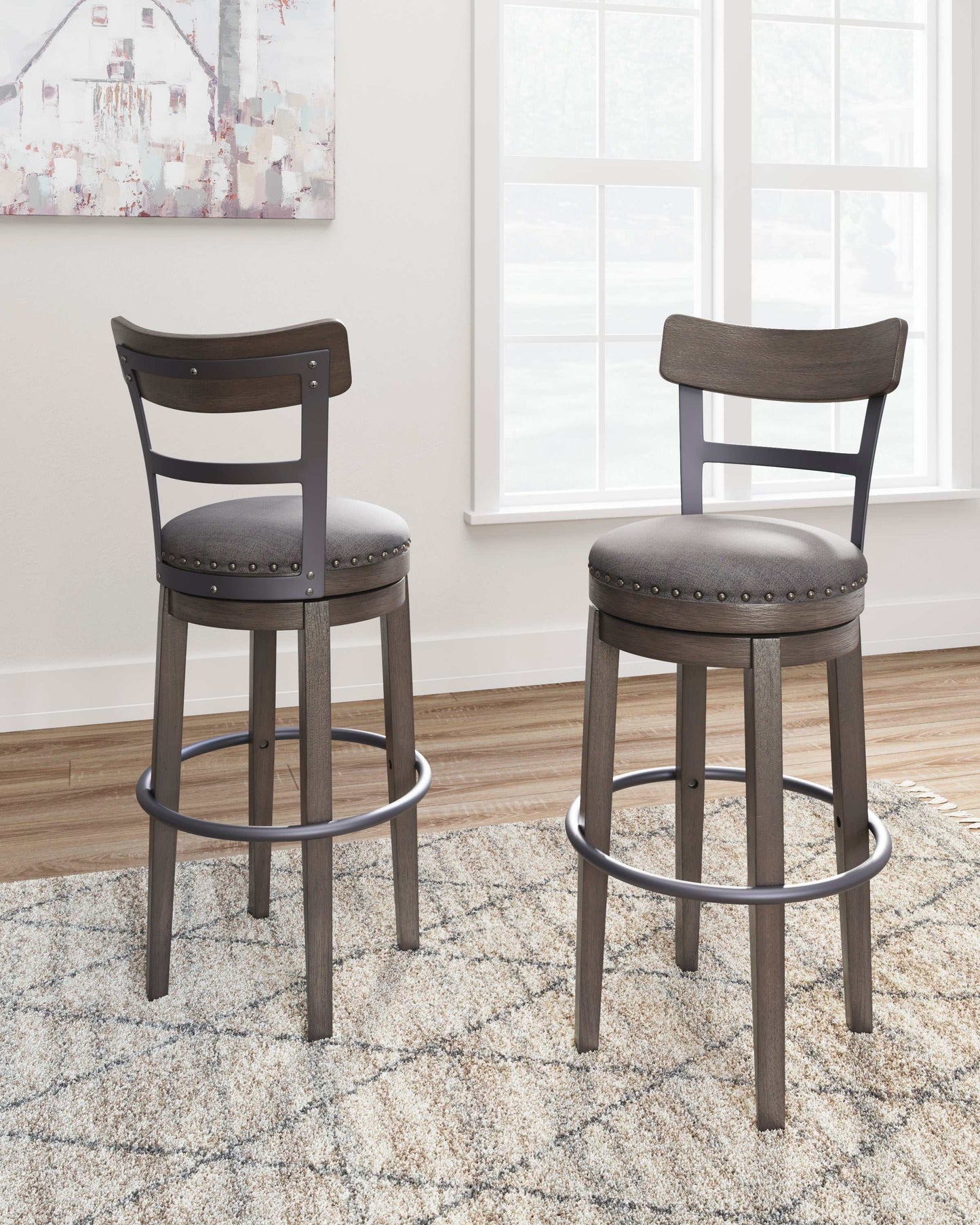 Caitbrook Gray Swivel Bar Height Bar Chair / 1pc